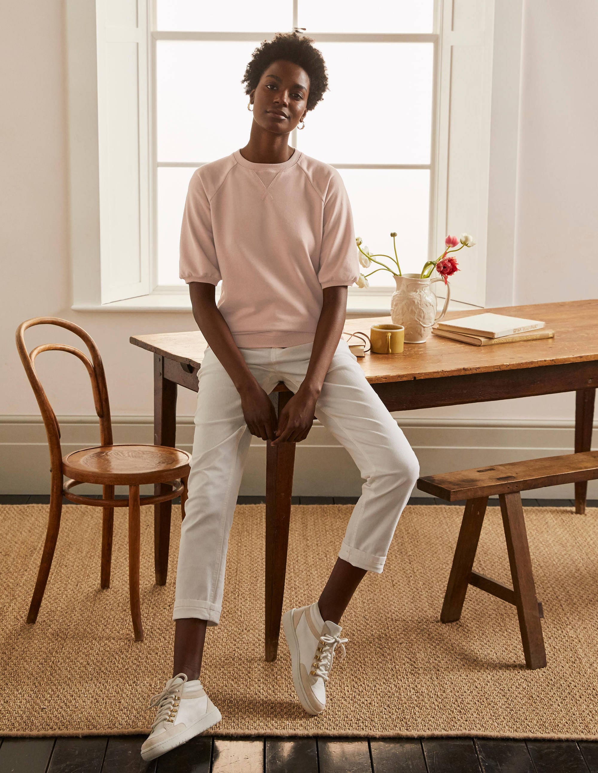 Short Puff Sleeve Sweatshirt-Milkshake - Image 2