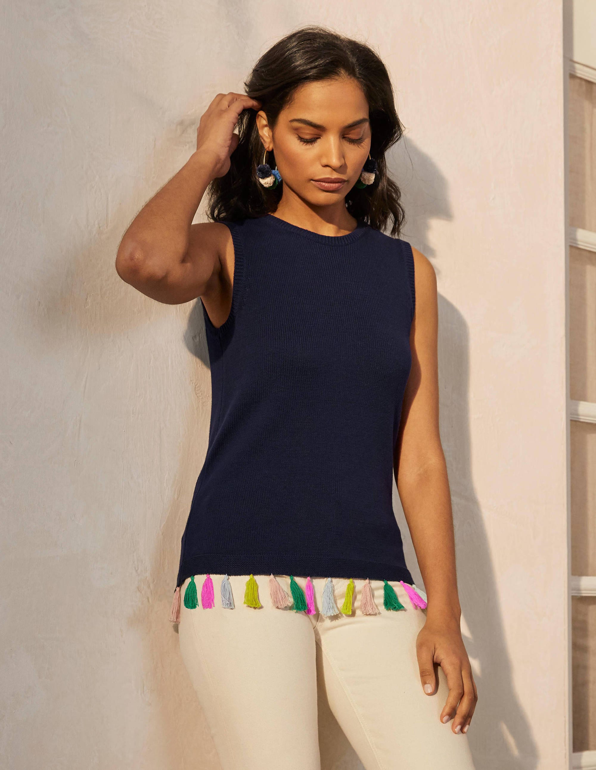 Avington Cotton Tassel Tank-Navy - Image 1