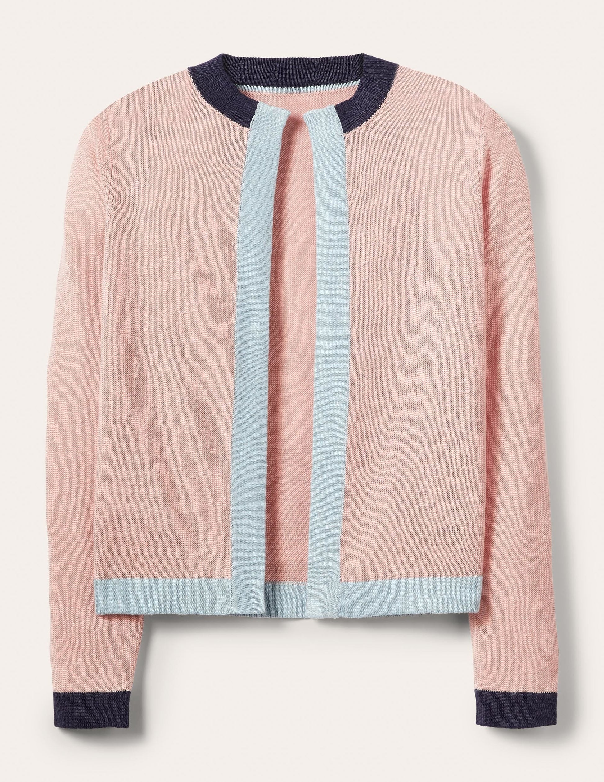 Stripe Trim Linen Cardigan-Milkshake Colourblock-6