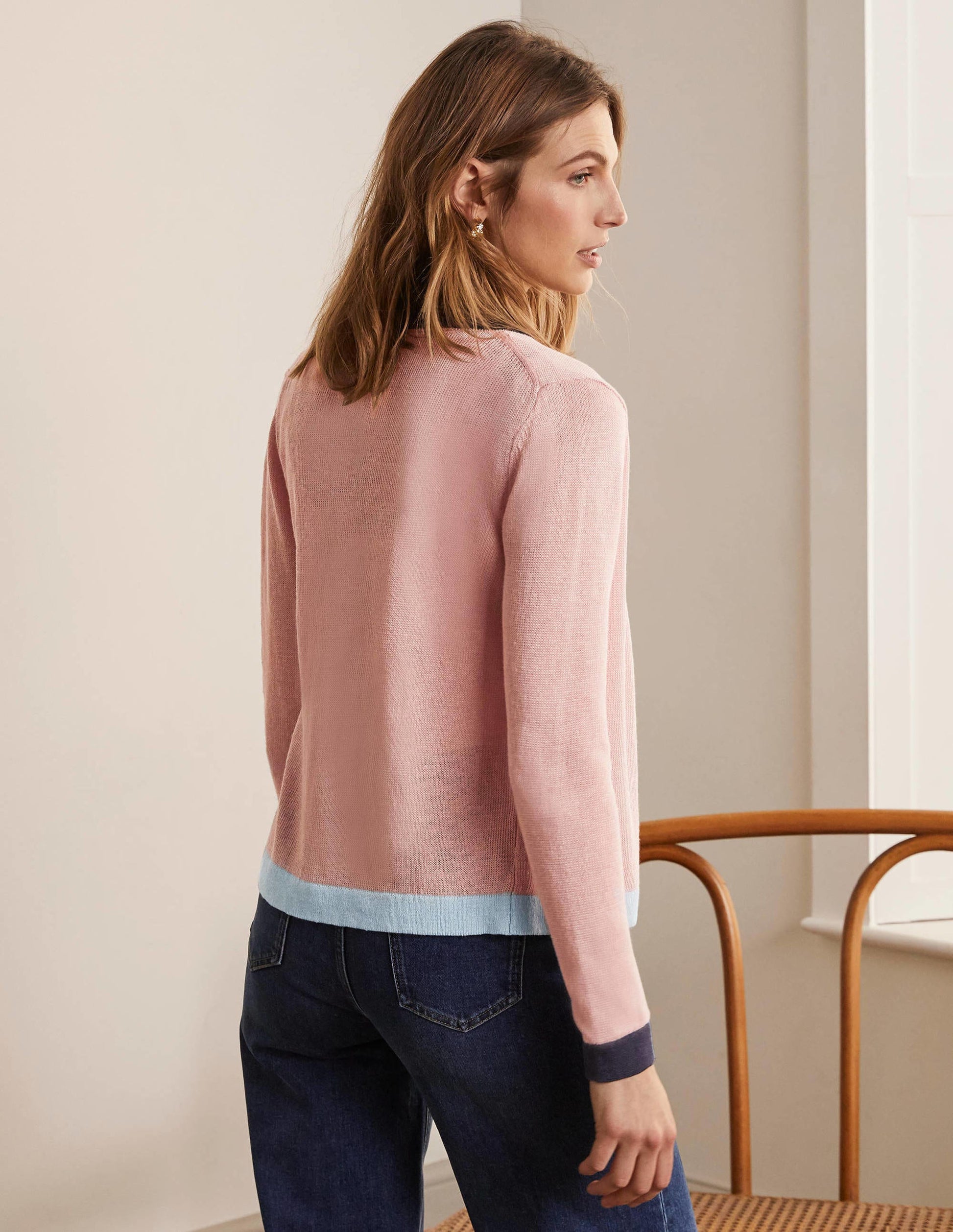 Stripe Trim Linen Cardigan-Milkshake Colourblock-3