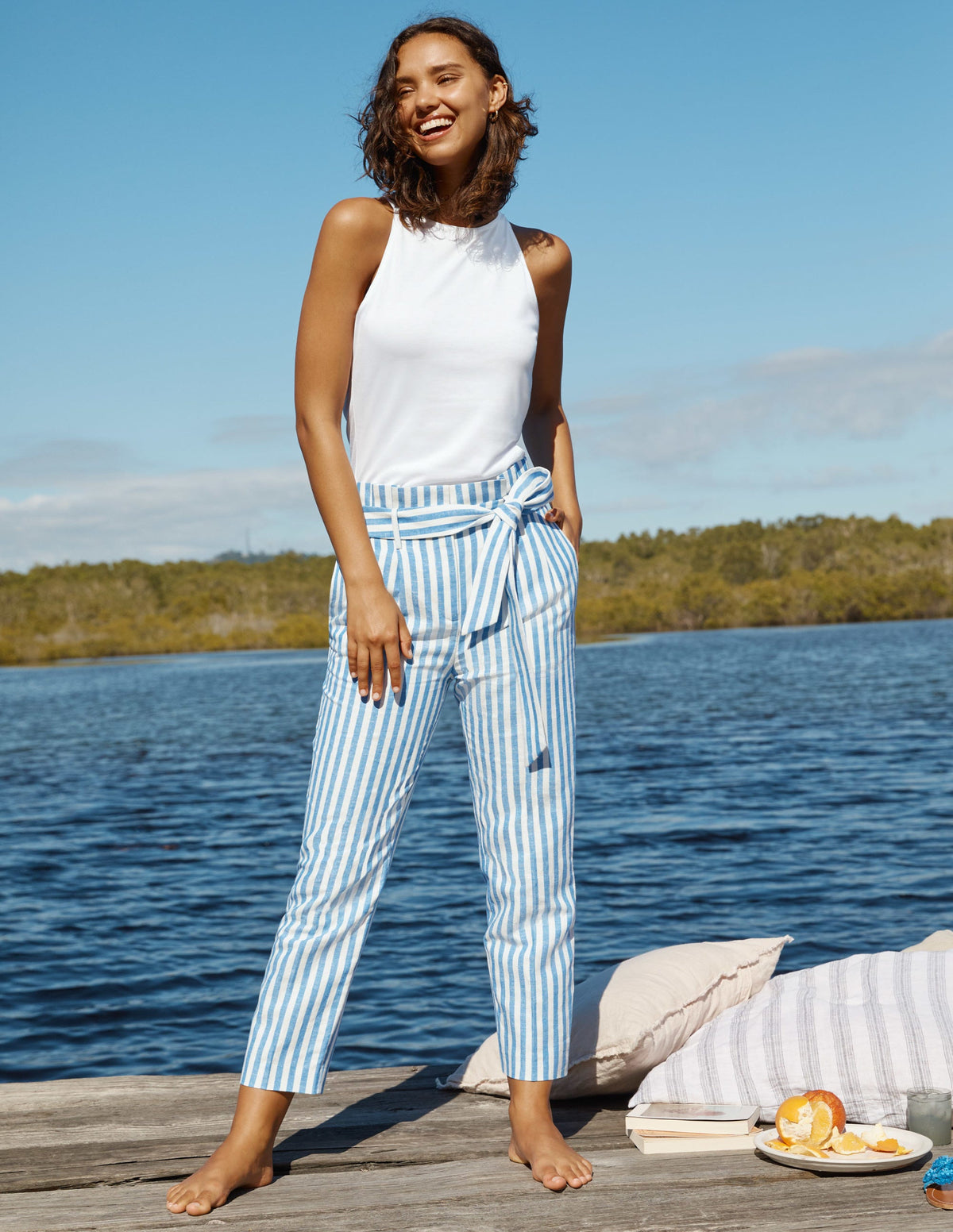 Ludgate Paperbag Pants-Moroccan Blue Stripe-4