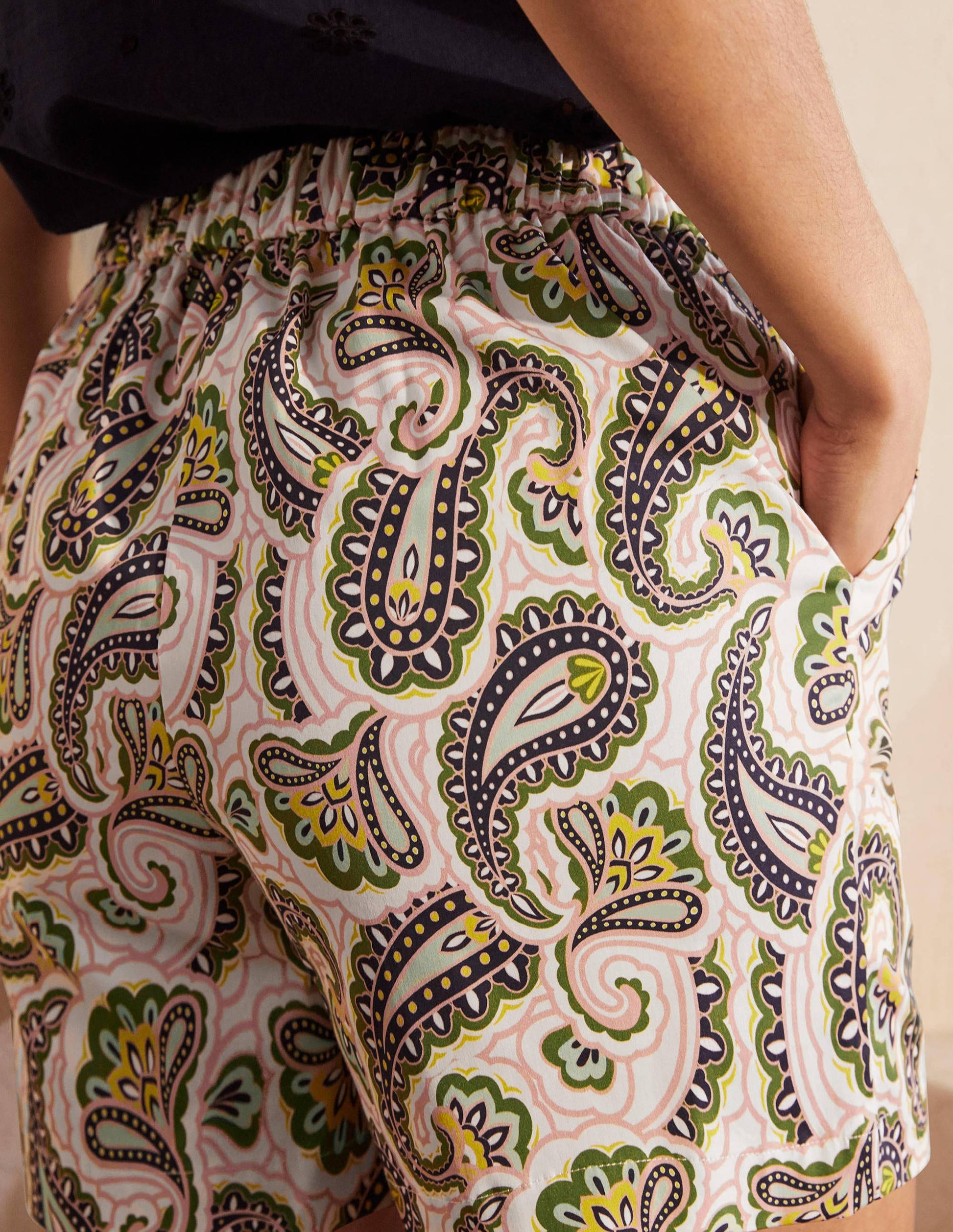 Pull On Shorts-Ivory, Summer Paisley-3