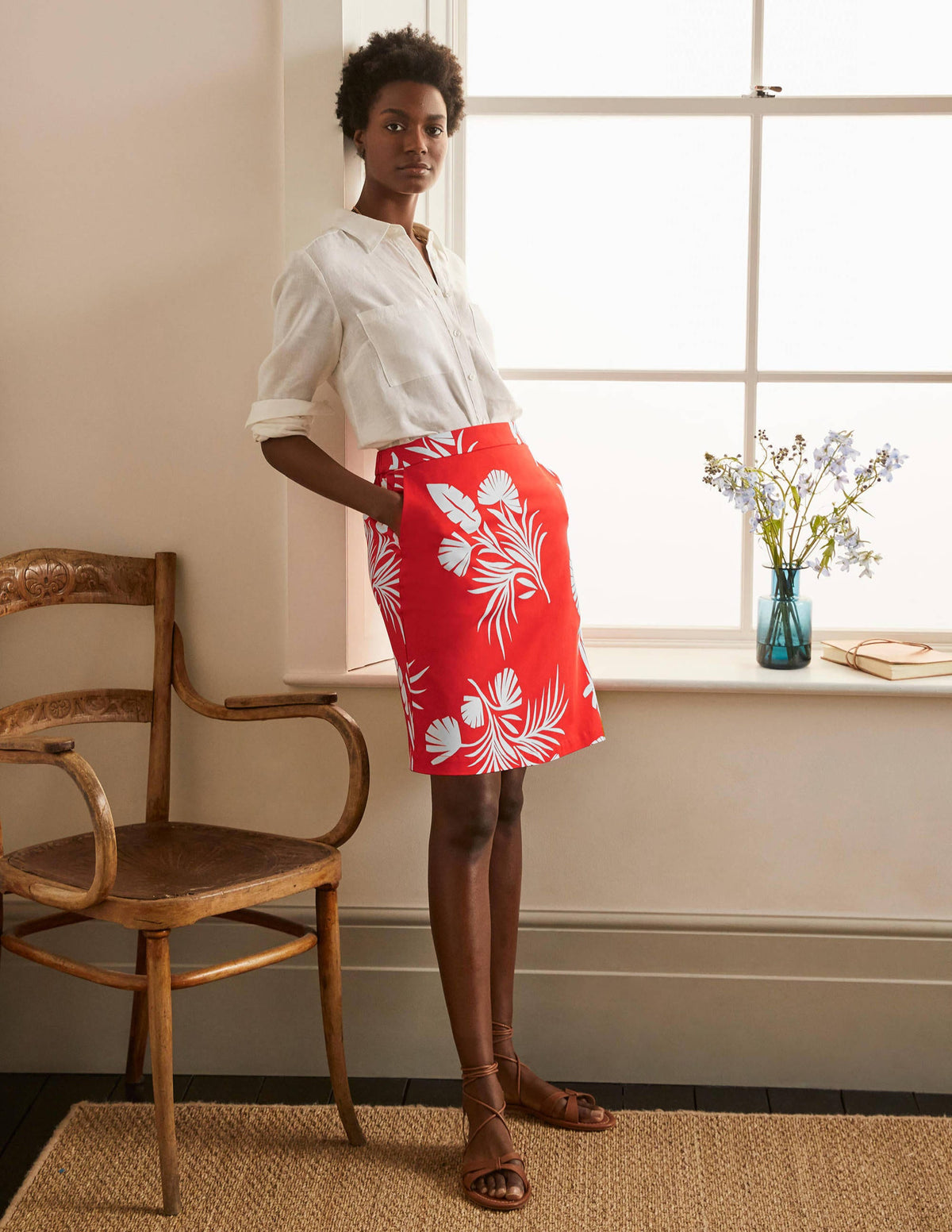 Danby Pull On Mini Skirt-Cherry Red, Jungle Bouquet-1