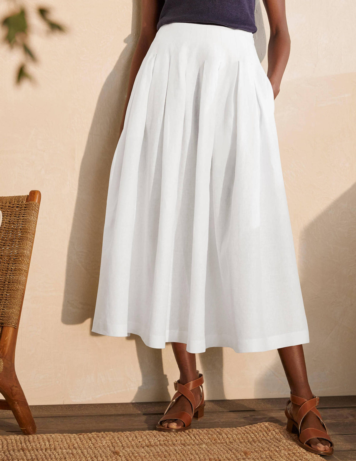 Lydia Linen Pleated Skirt-White - Image 1