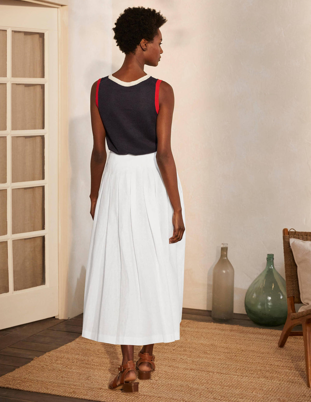Lydia Linen Pleated Skirt-White - Image 2