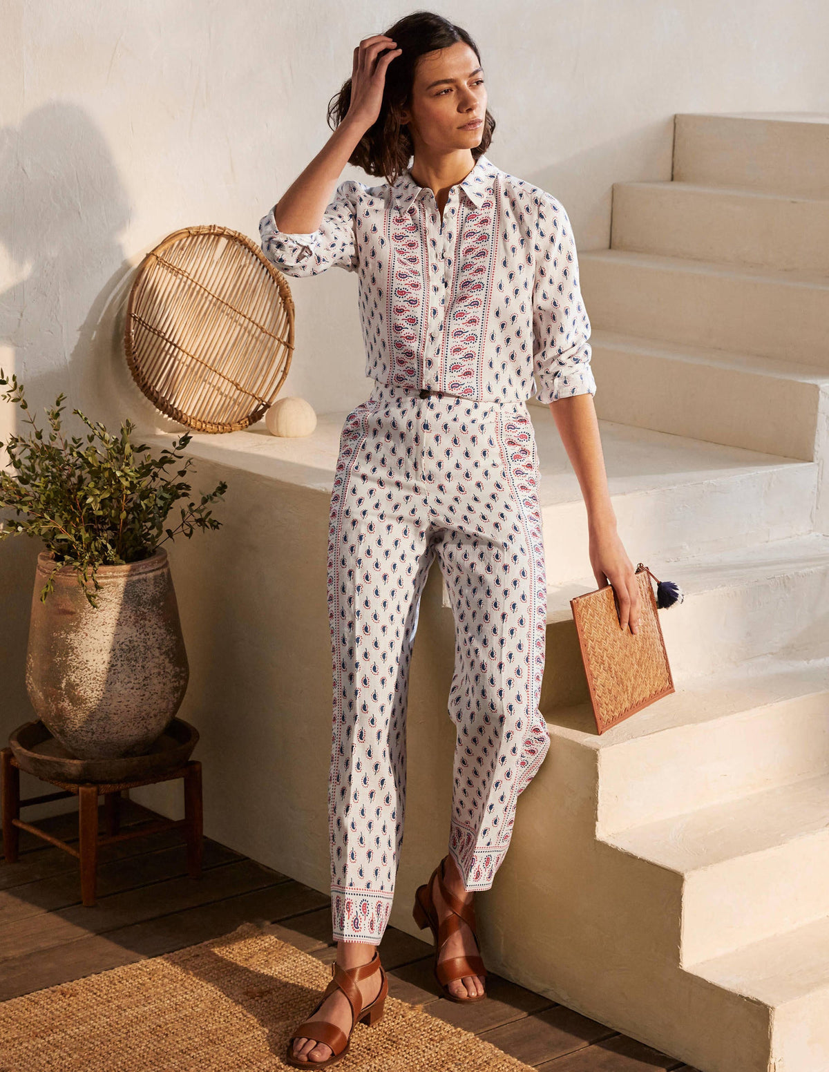 Cornwall Linen Pants-Ivory, Paisley Stamp - Image 5