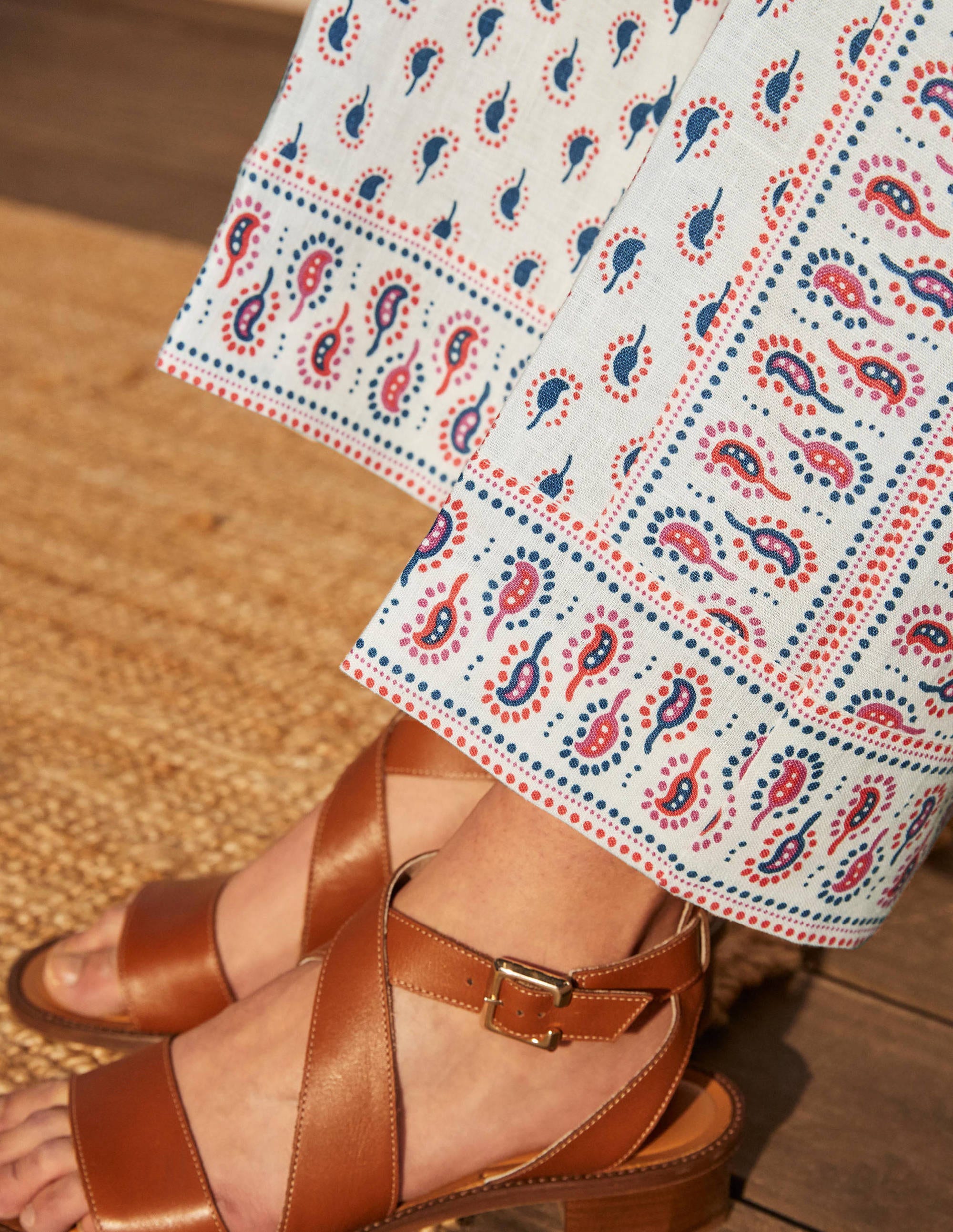 Cornwall Linen Pants-Ivory, Paisley Stamp - Image 1