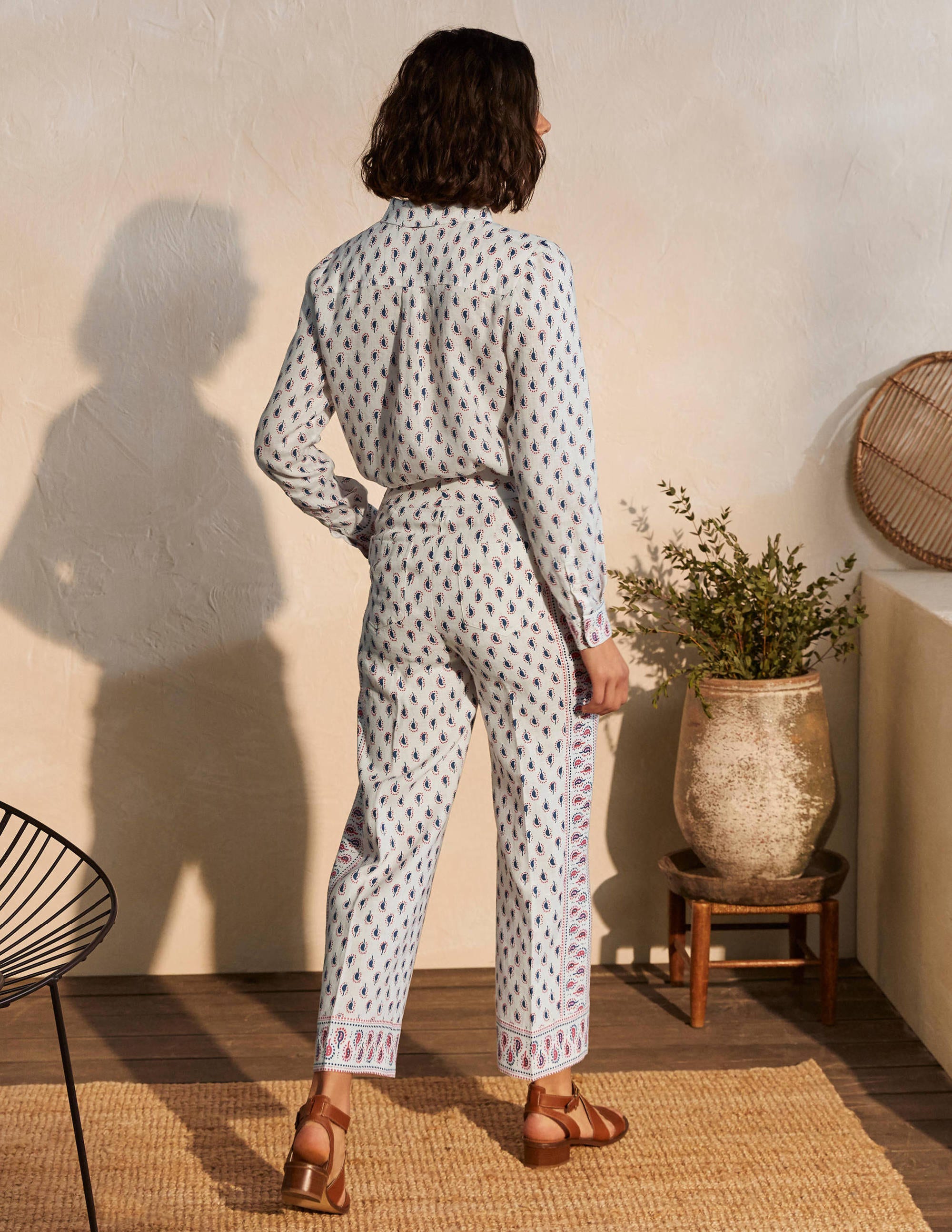 Cornwall Linen Pants-Ivory, Paisley Stamp - Image 2