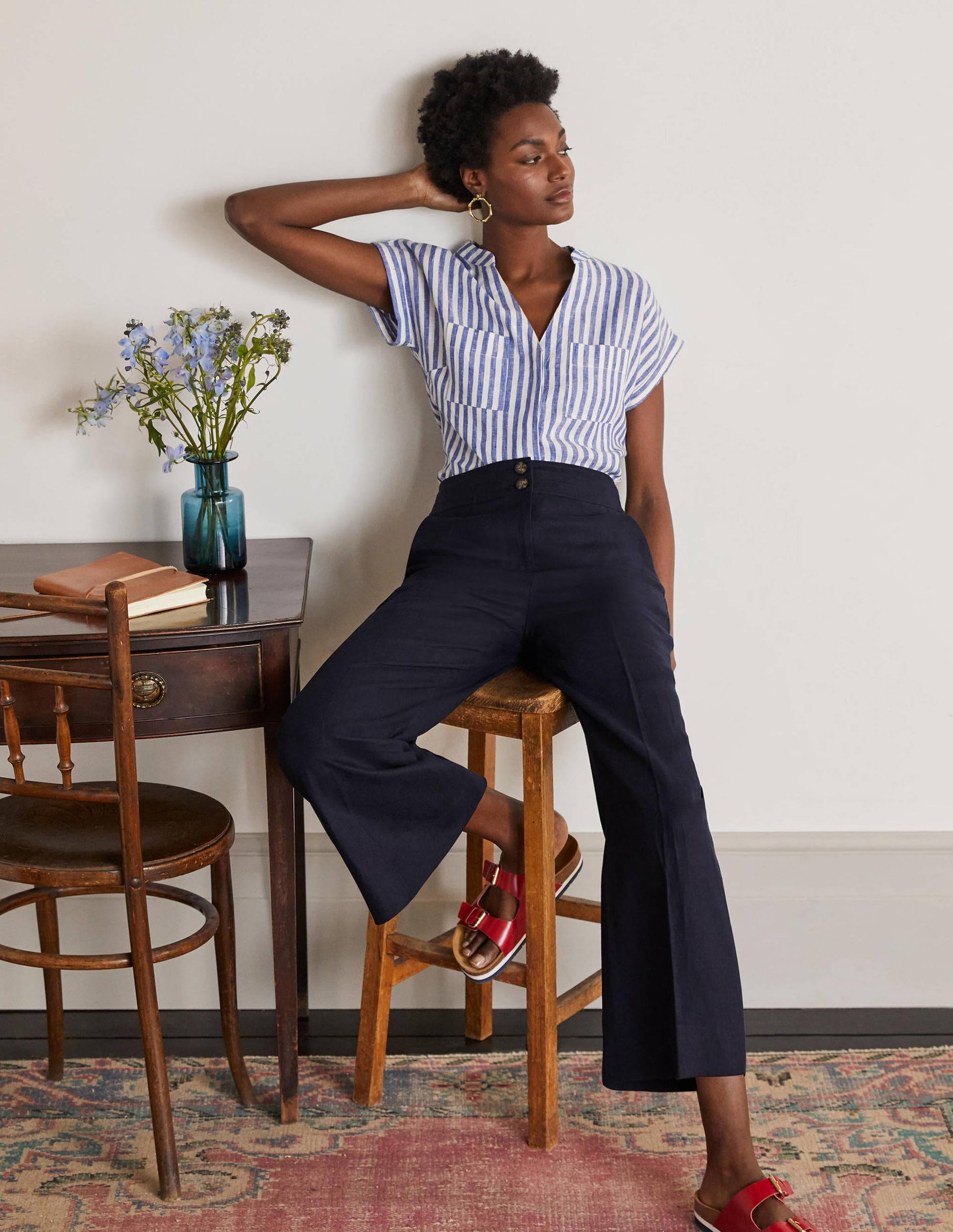 Cornwall Linen Pants-Navy-4