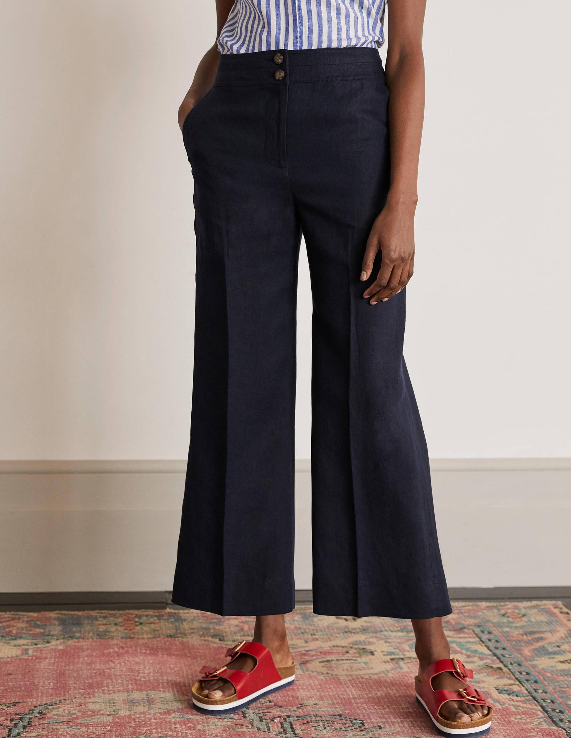 Cornwall Linen Pants-Navy-1