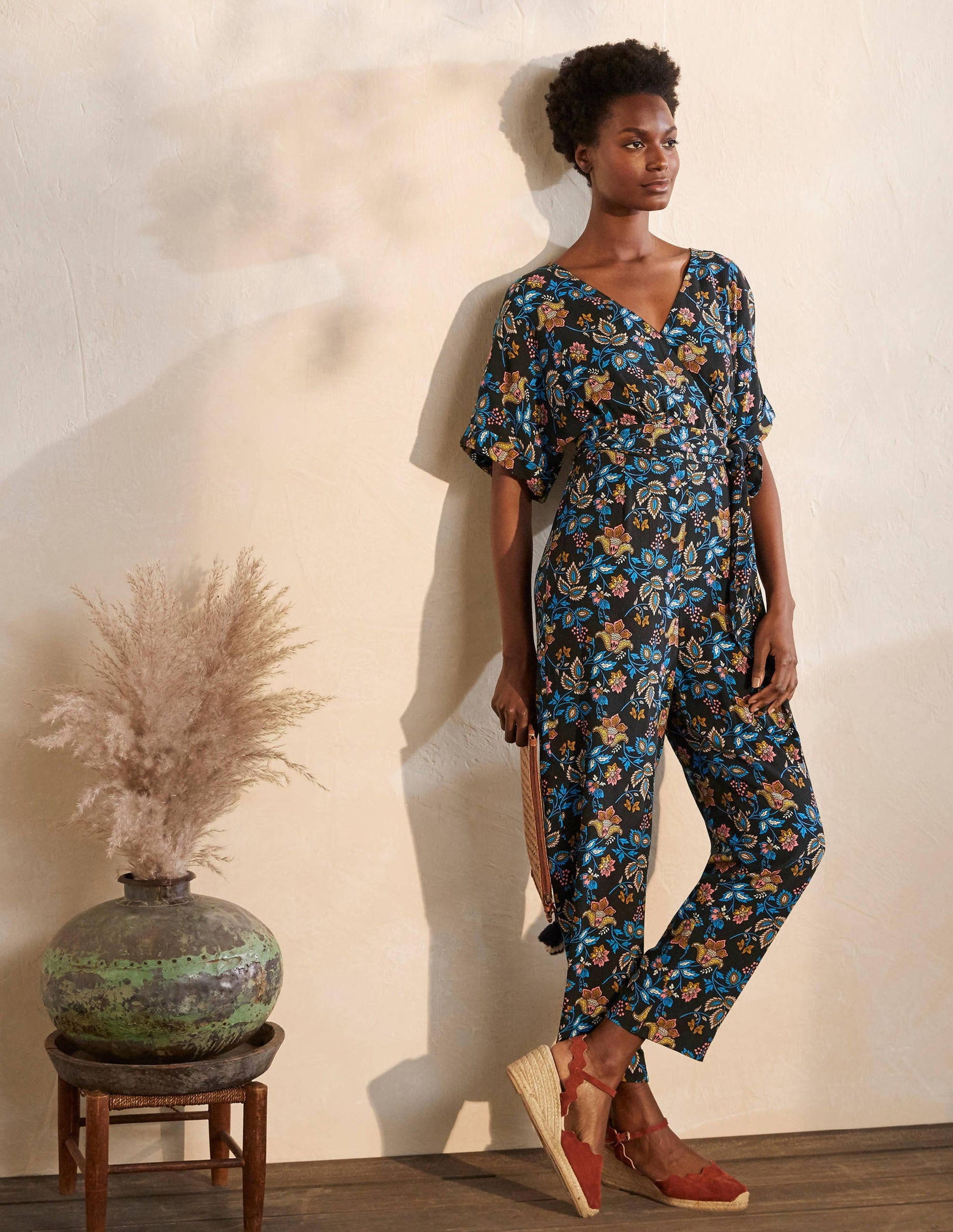 Alice Wrap Jumpsuit-Black, Summer Chintz-5
