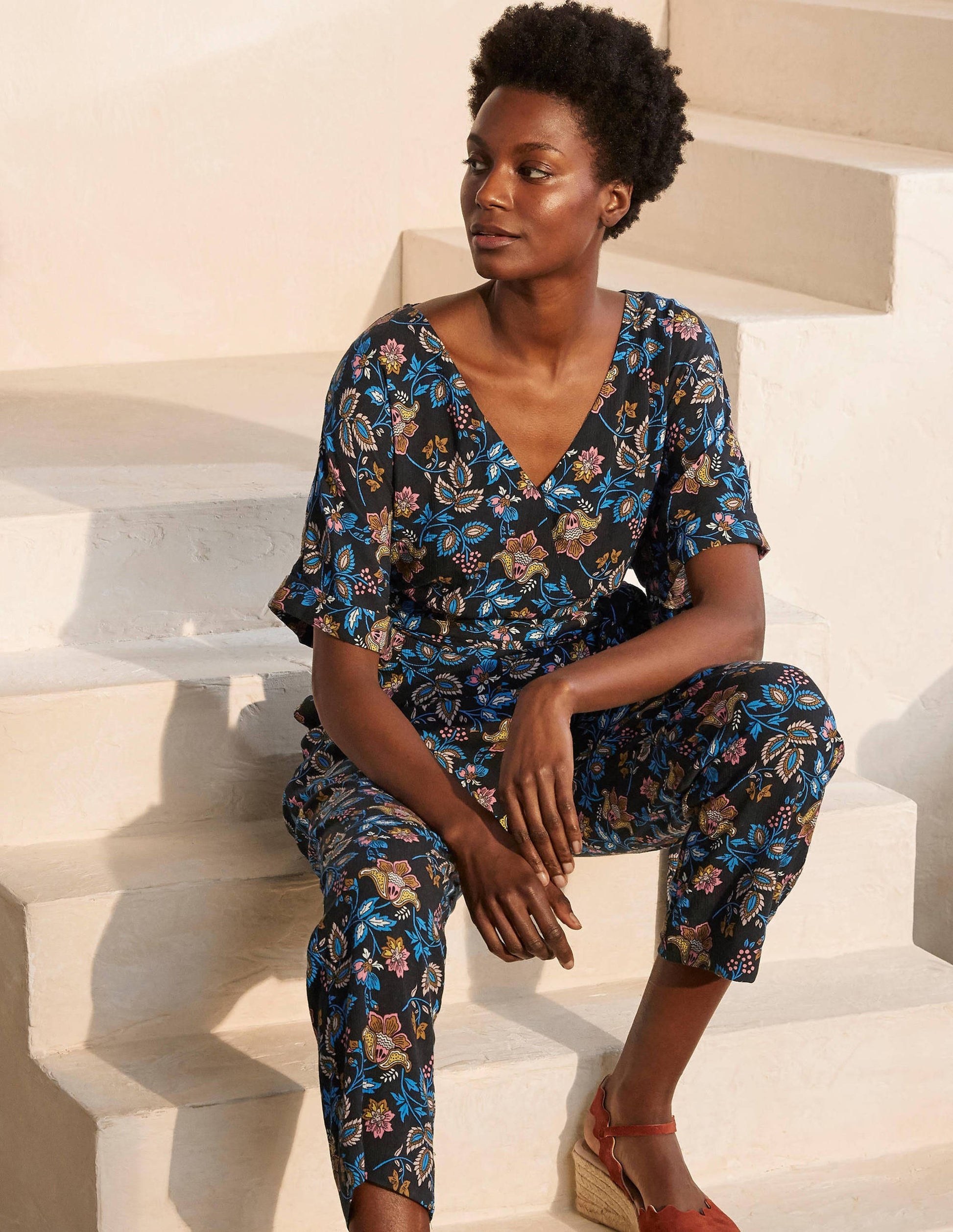 Alice Wrap Jumpsuit-Black, Summer Chintz-1