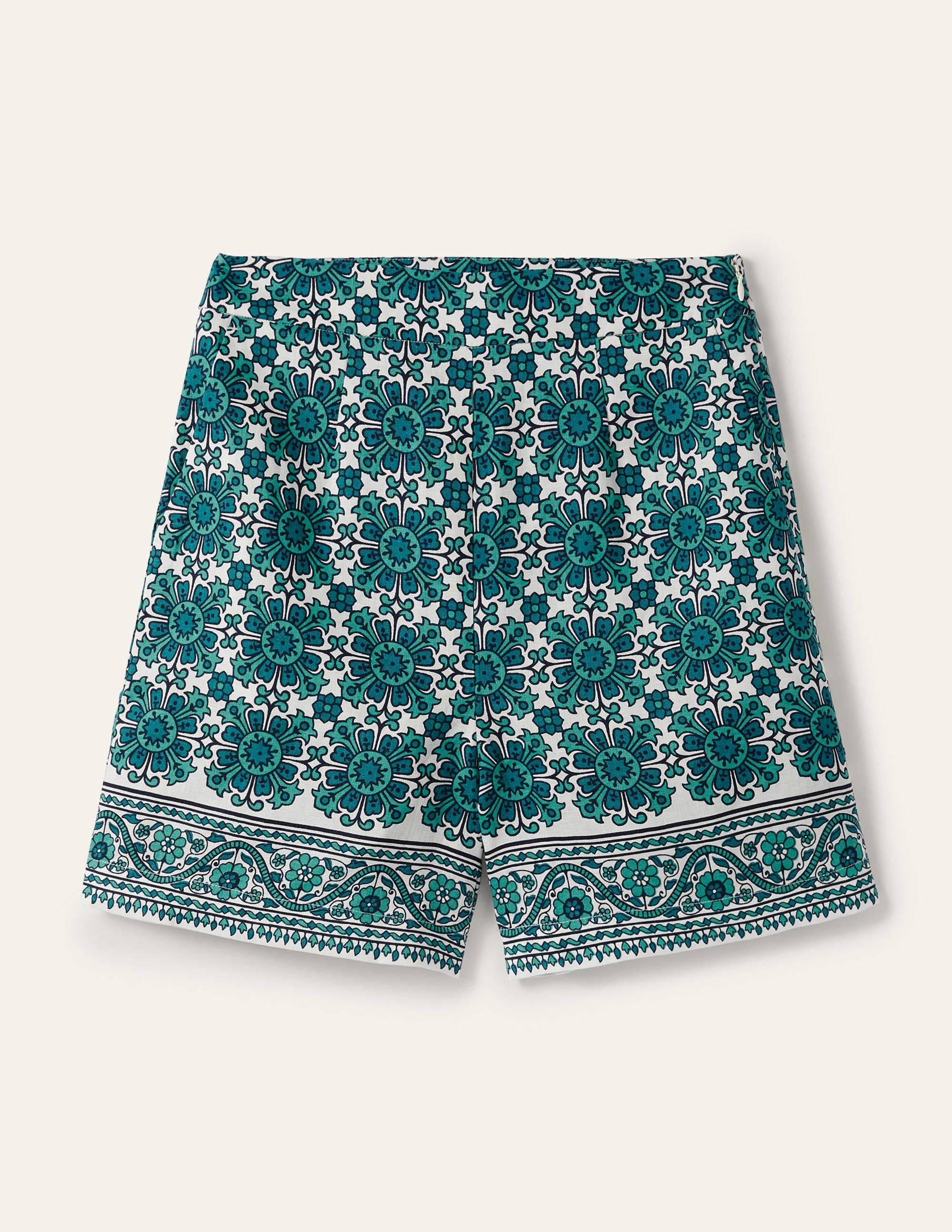 Georgina Linen Shorts-Indian Ocean, Flora Tile - Image 5