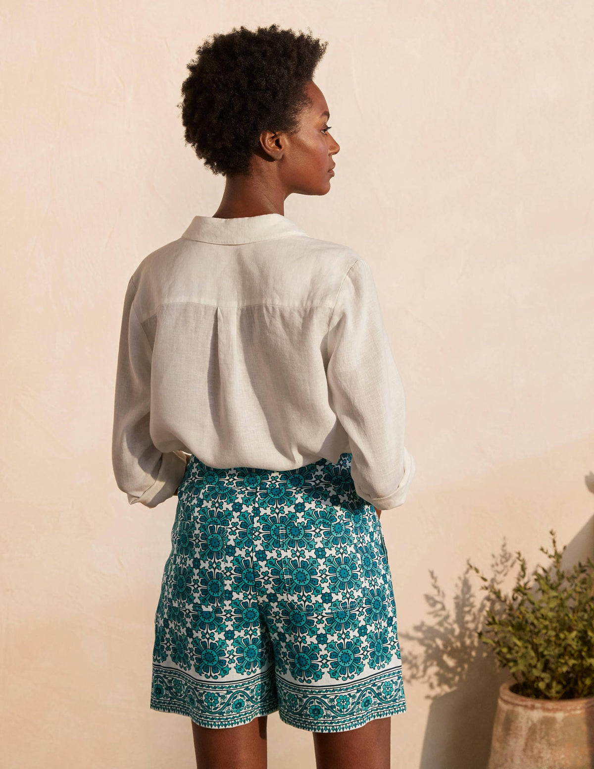 Georgina Linen Shorts-Indian Ocean, Flora Tile - Image 2