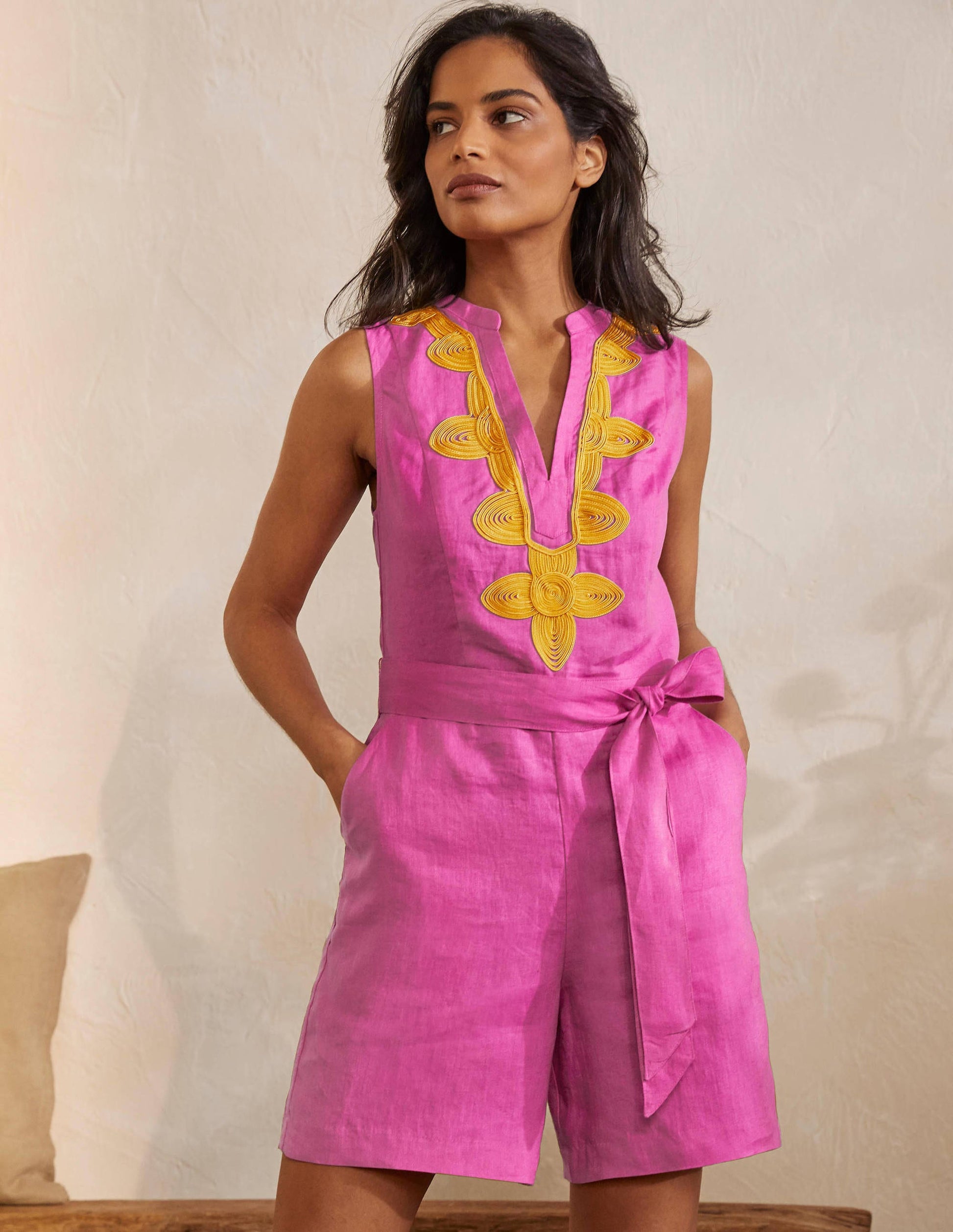 Bella Embroidered Romper-Pop Pansy/Daffodil-1