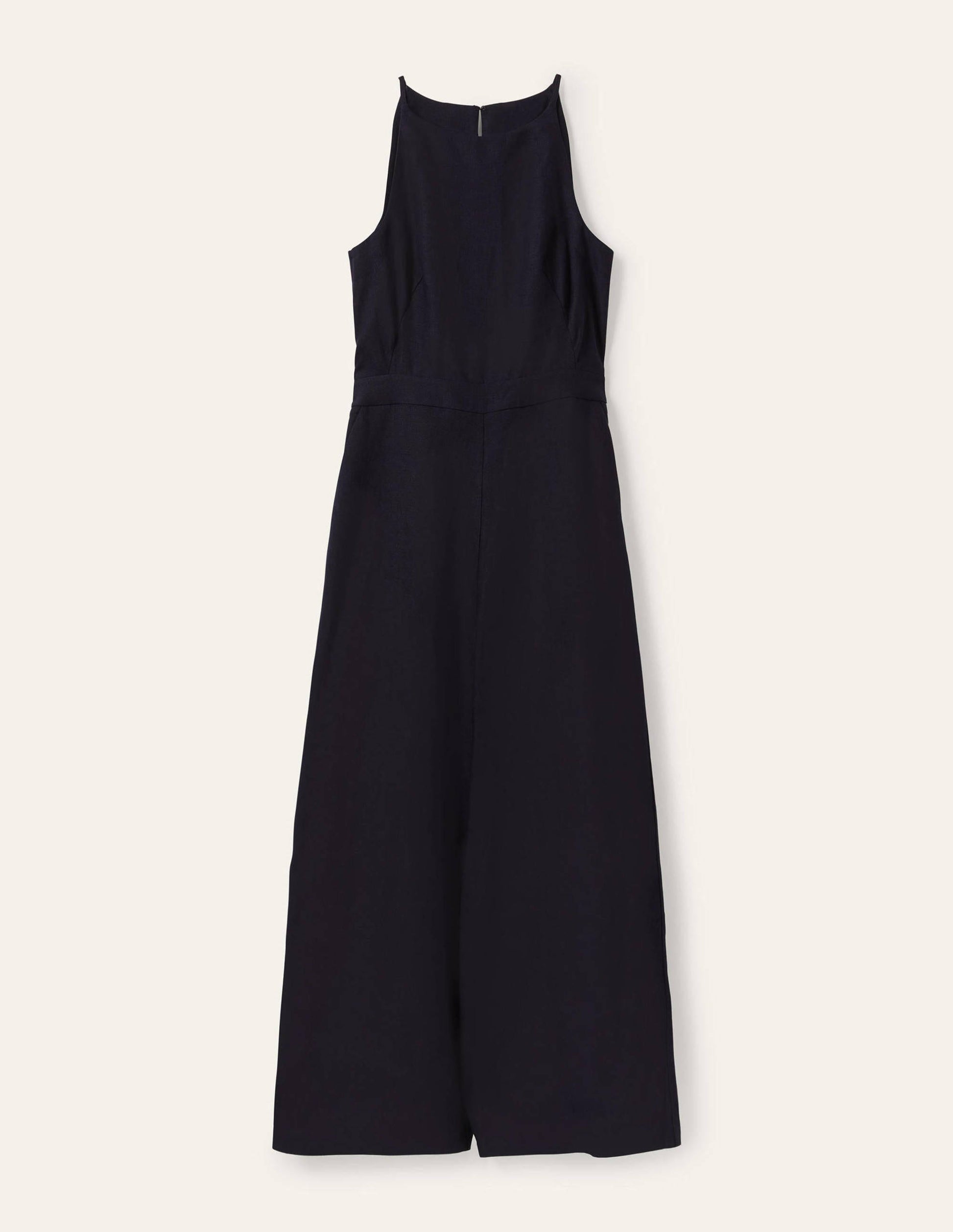 Halterneck Linen Jumpsuit-Navy-5