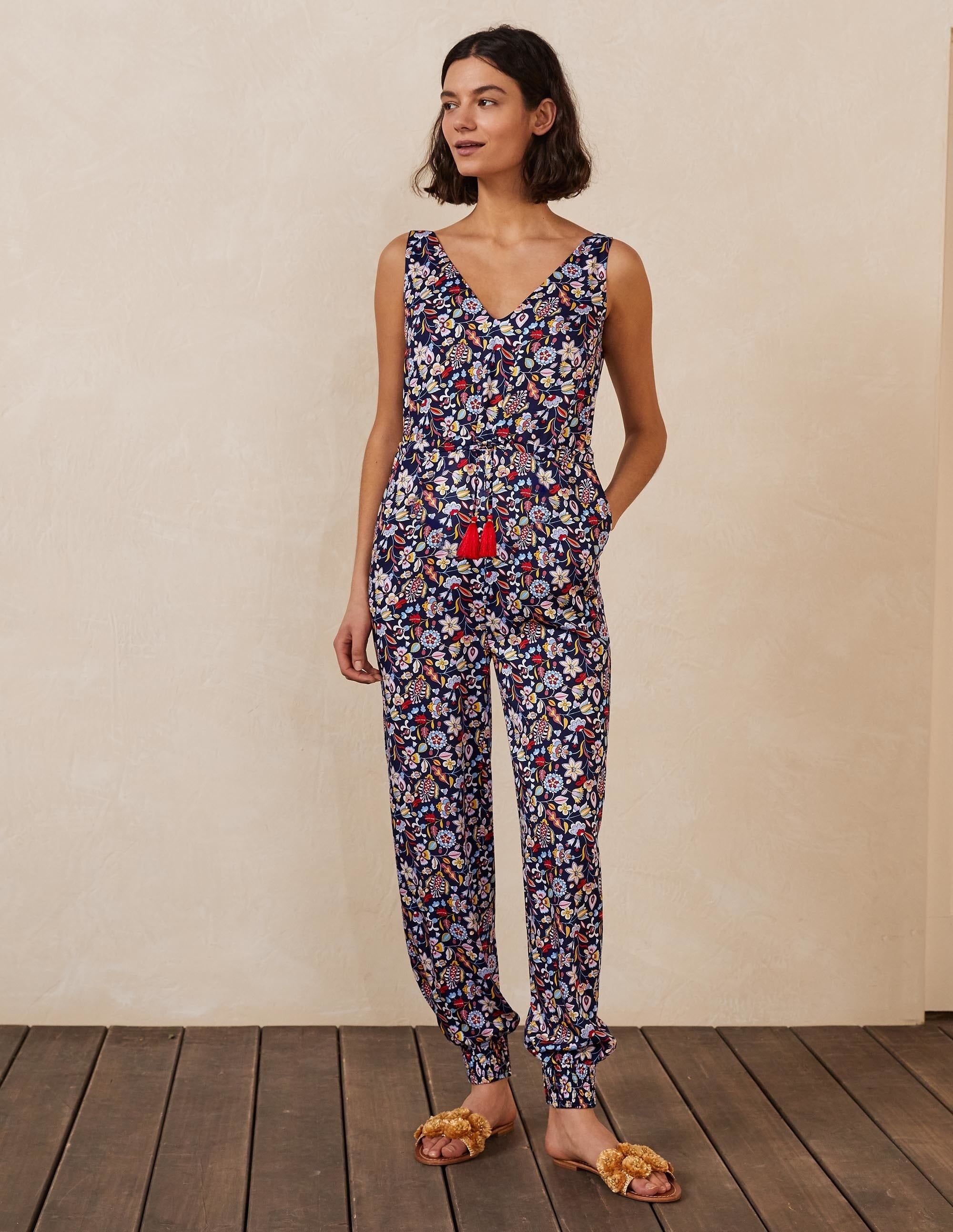 Cecilia Jumpsuit-Navy, Kaleidoscopic Floral - Image 1