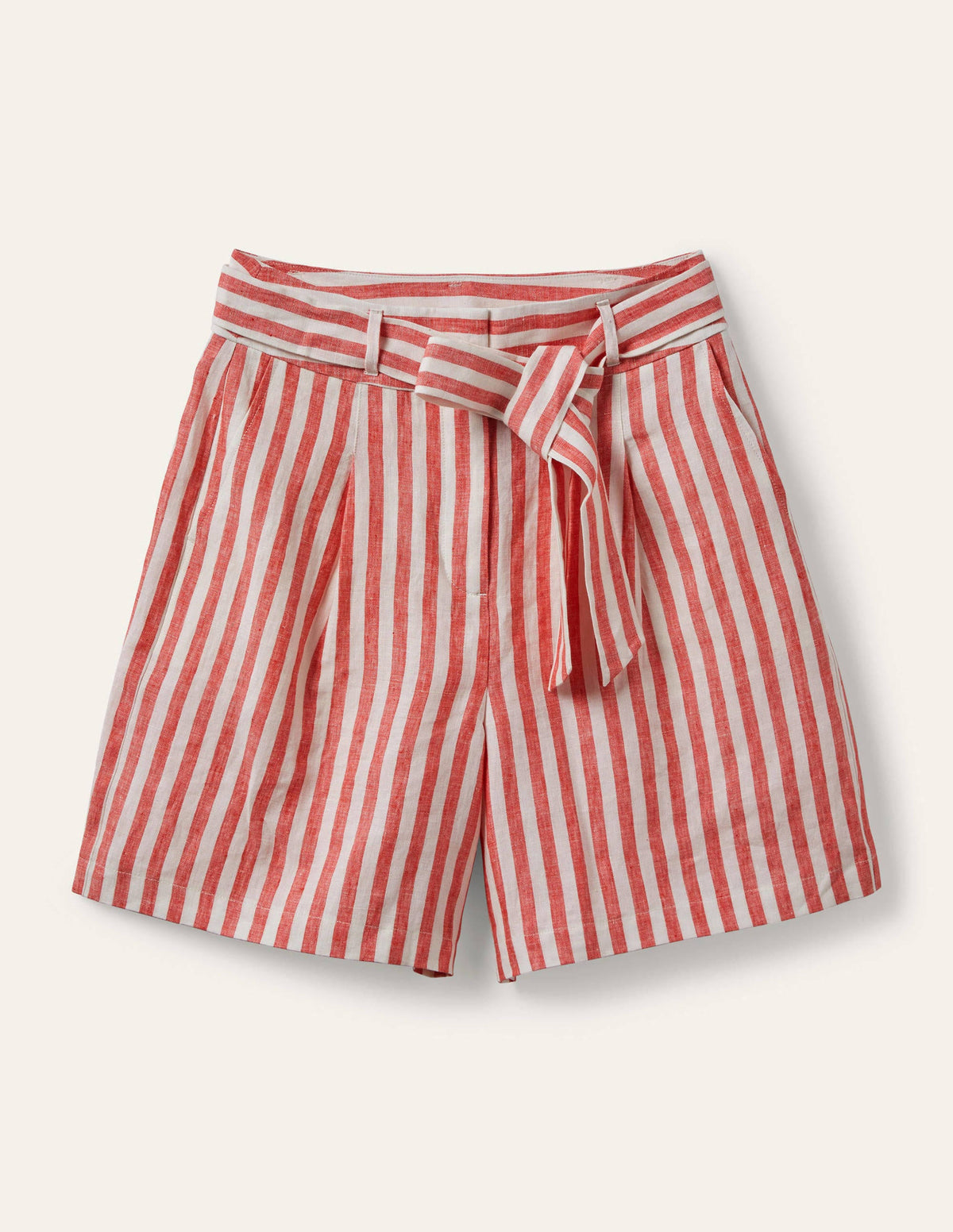 Alma Tie Waist Linen Shorts-Cherry Red Stripe - Image 6