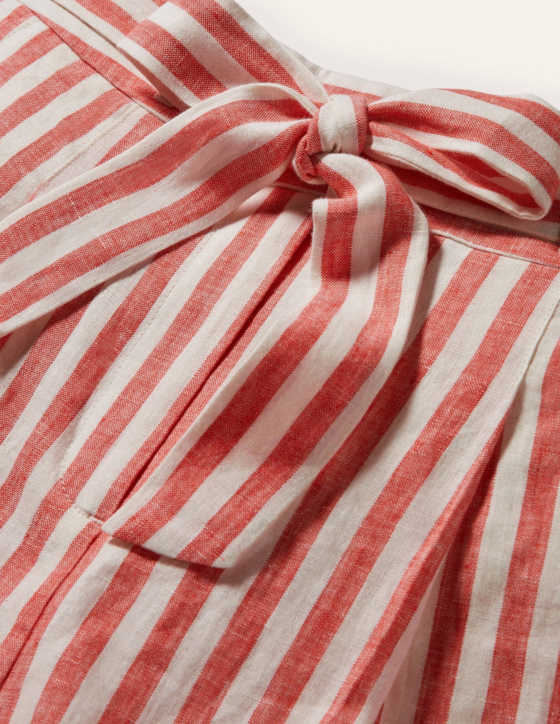 Alma Tie Waist Linen Shorts-Cherry Red Stripe-7