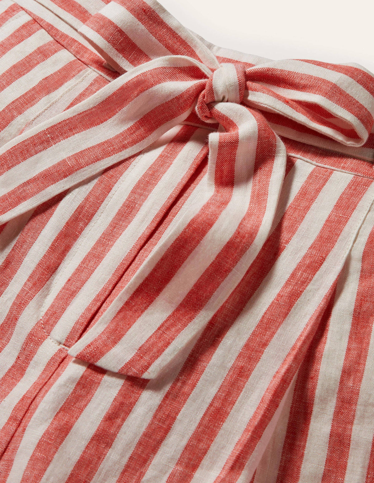 Alma Tie Waist Linen Shorts-Cherry Red Stripe - Image 7