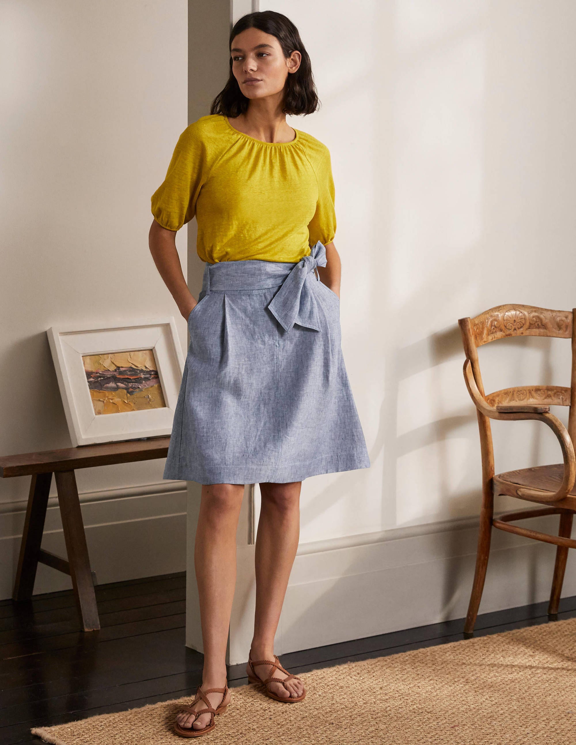 Tie Waist Slouchy Skirt-Chambray - Image 4