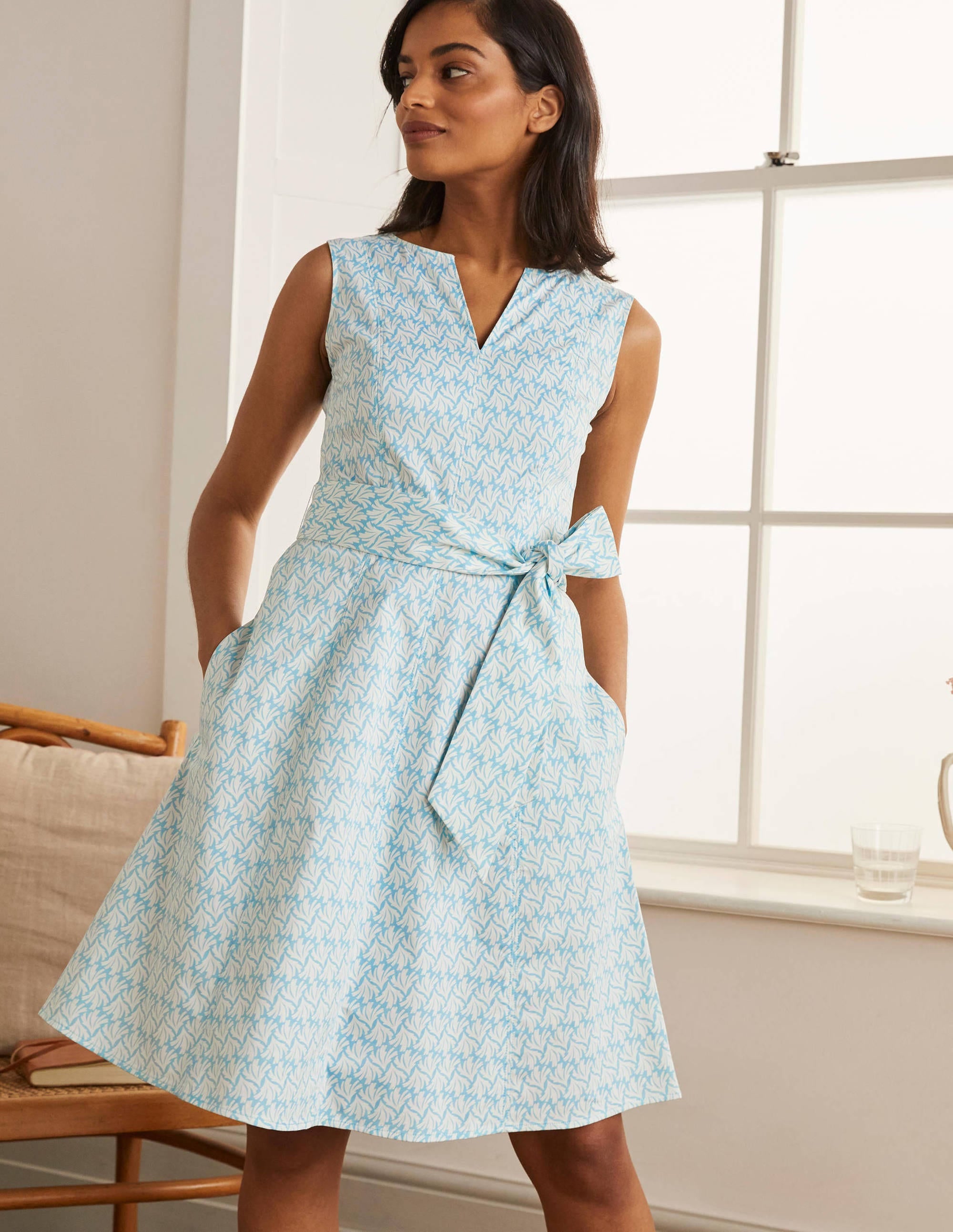 Mischa Belted Dress-Aqua, Swaying Coral - Image 1