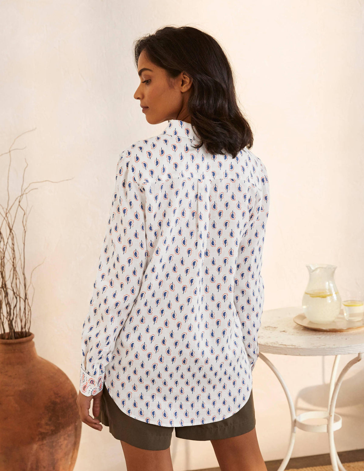 Linen Shirt-Ivory, Paisley Stamp-2
