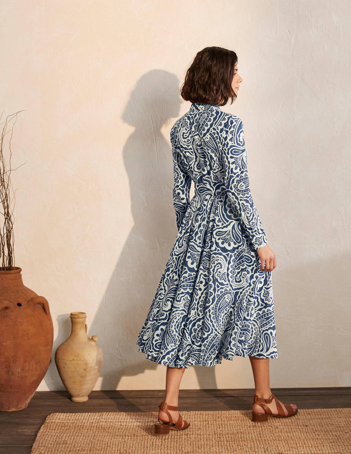 Kitty Midi Shirt Dress-Aircraft, Summer Paisley - Image 2