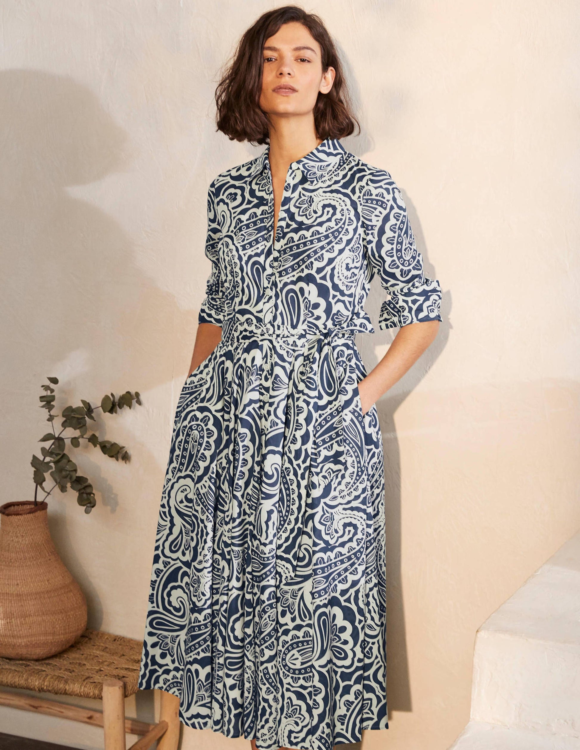Kitty Midi Shirt Dress-Aircraft, Summer Paisley-3