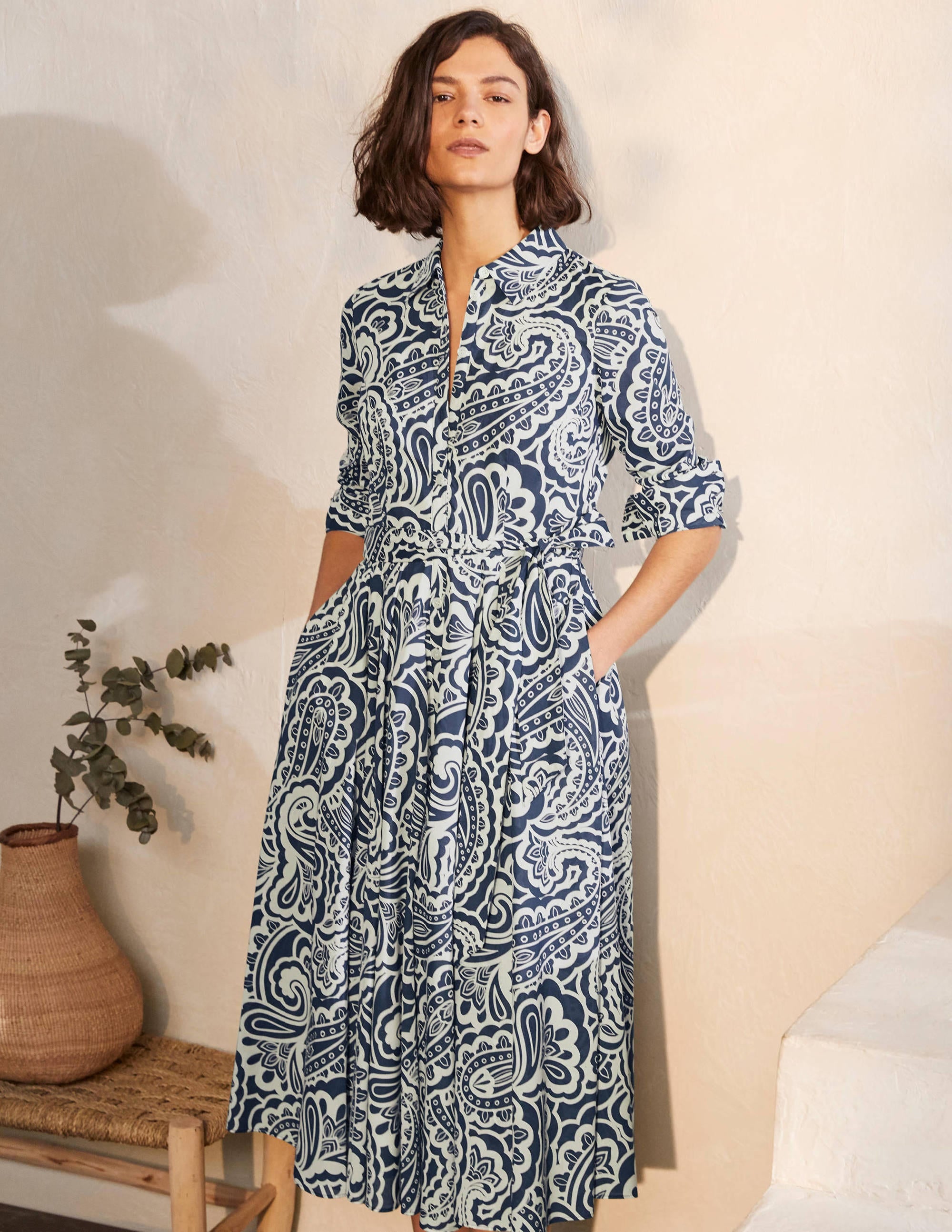 Kitty Midi Shirt Dress-Aircraft, Summer Paisley - Image 3
