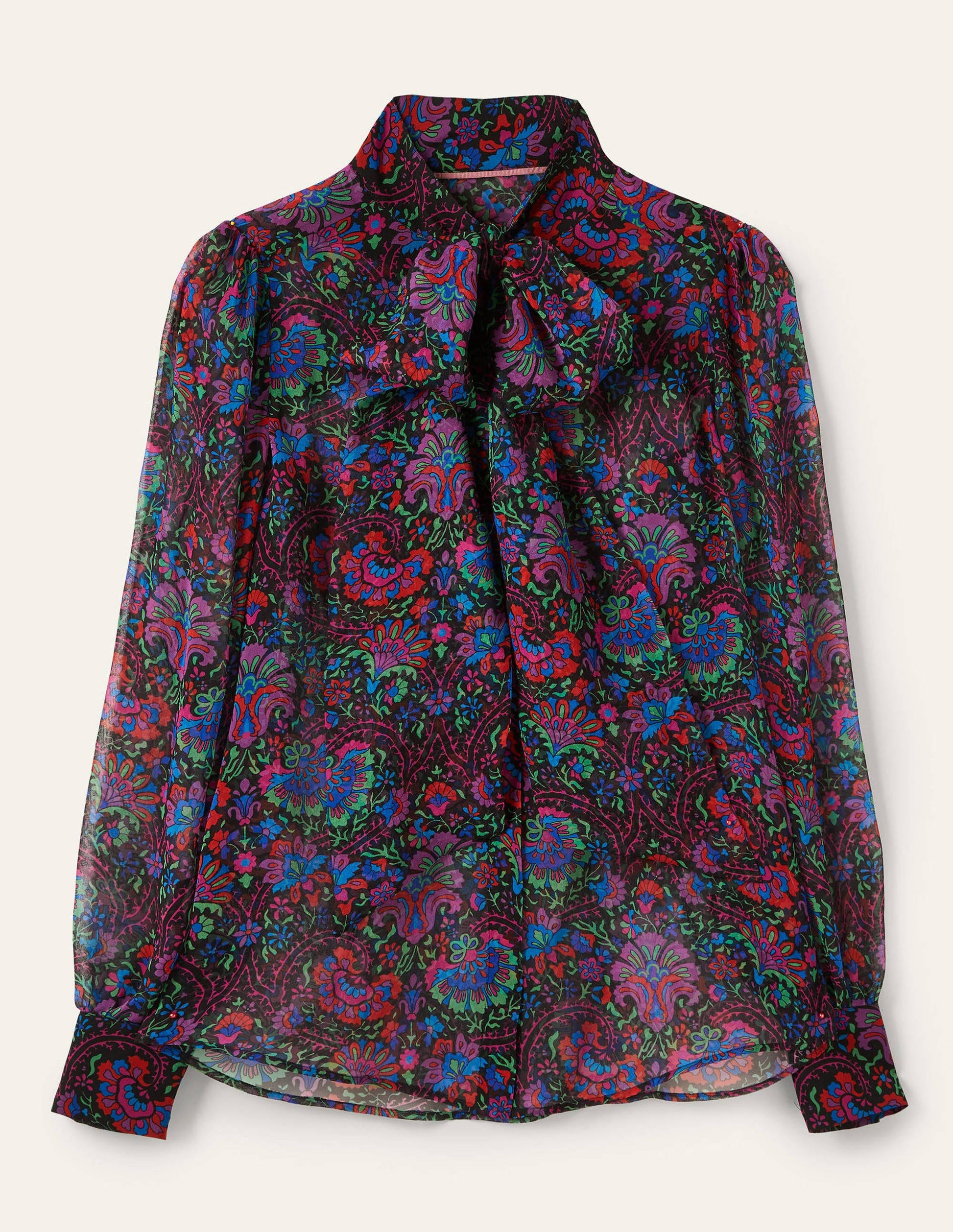 Rosaline Silk Blouse-French Navy, Opulent Bloom-5