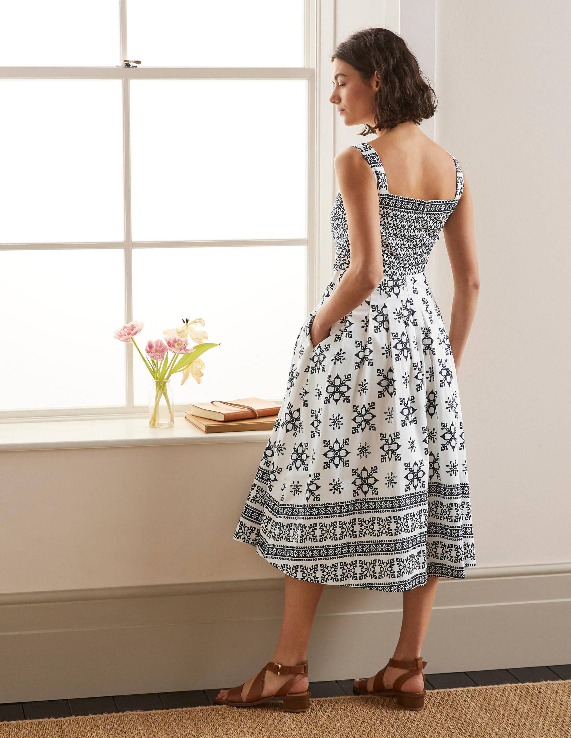 Aubrey Cotton Midi Dress-Ivory, Starflower Tile Border - Image 2