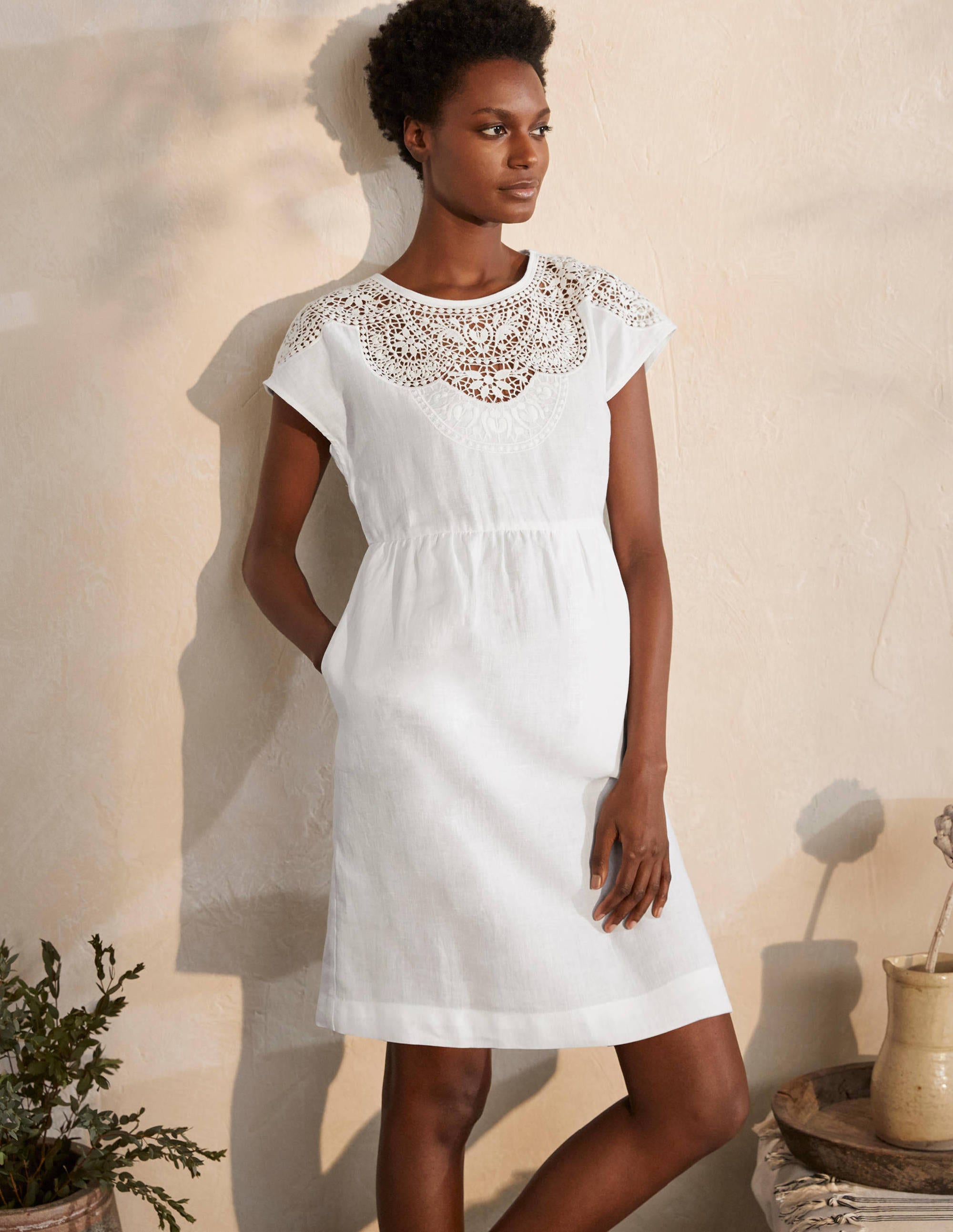 Fleur Embroidered Linen Dress-White - Image 4