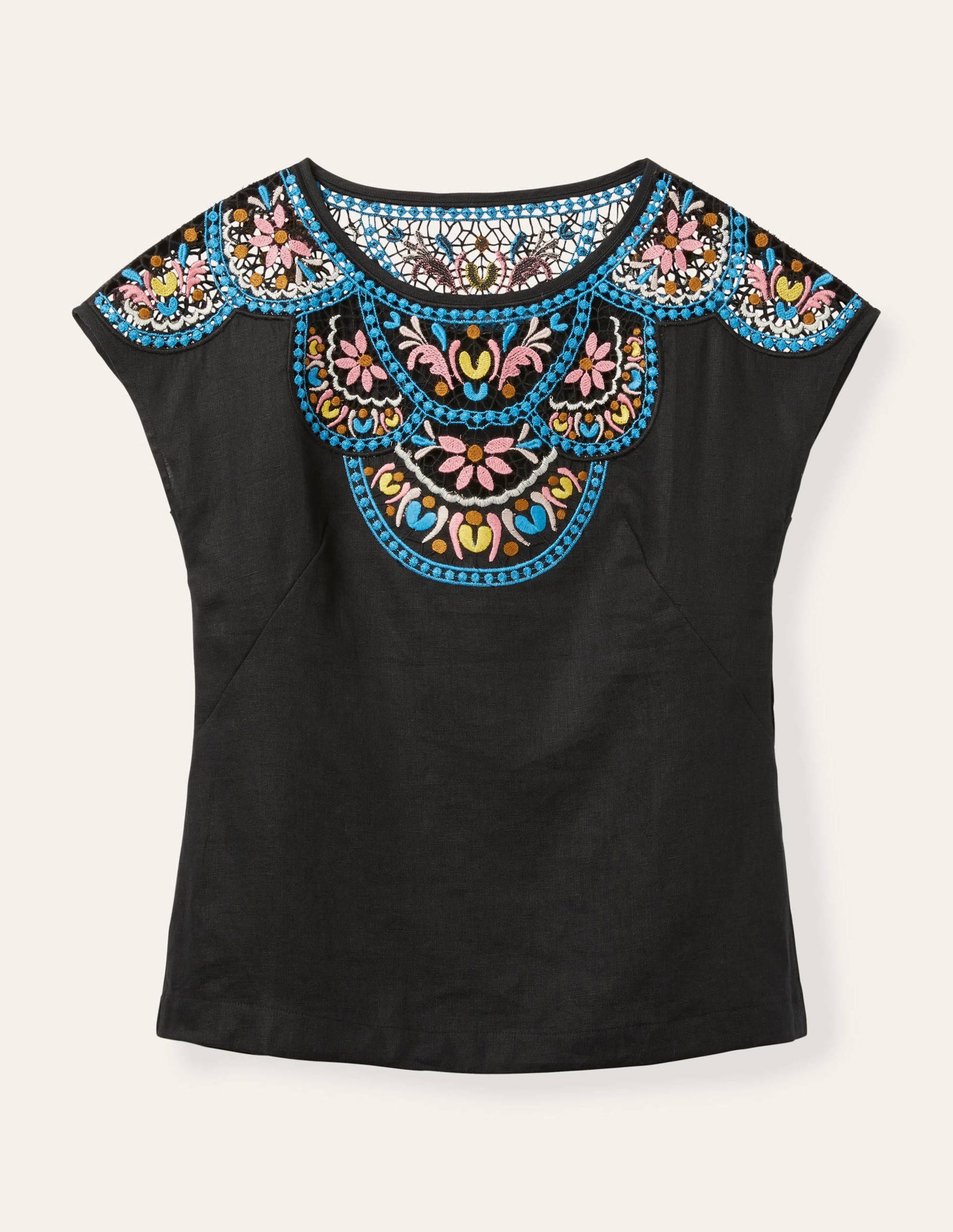 Fleur Embroidered Linen Top-Black / Multi-5