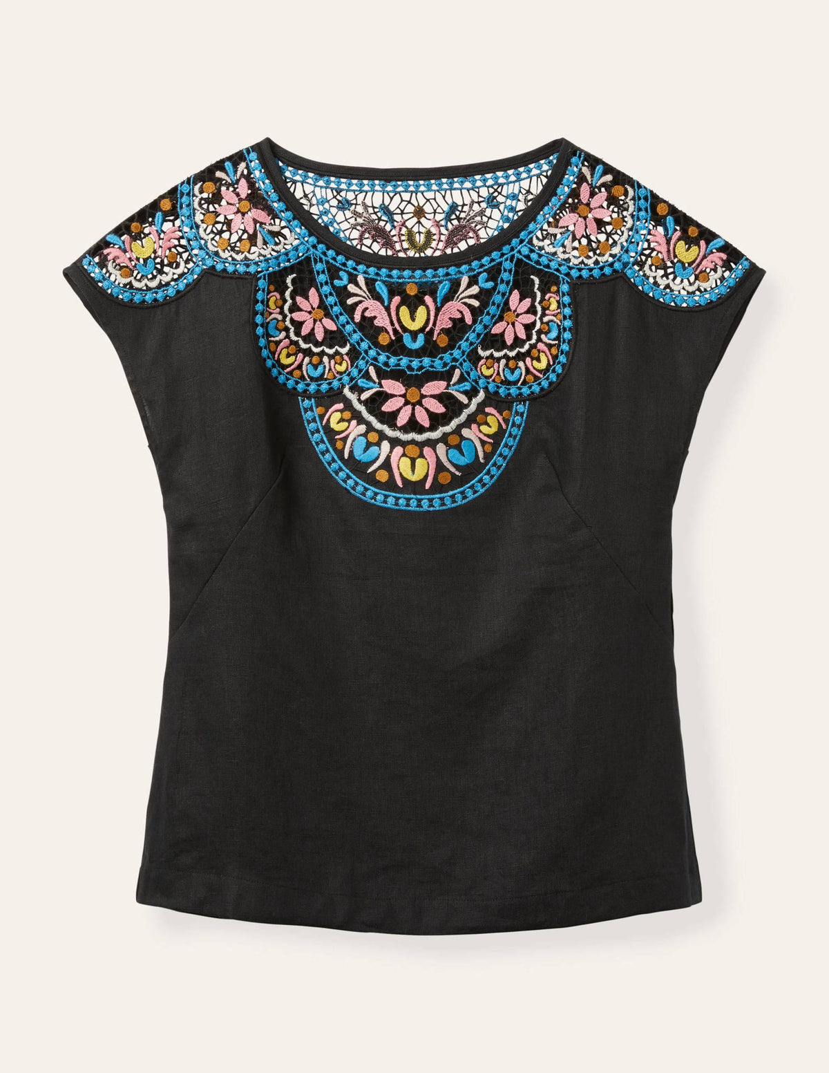 Fleur Embroidered Linen Top-Black / Multi - Image 5