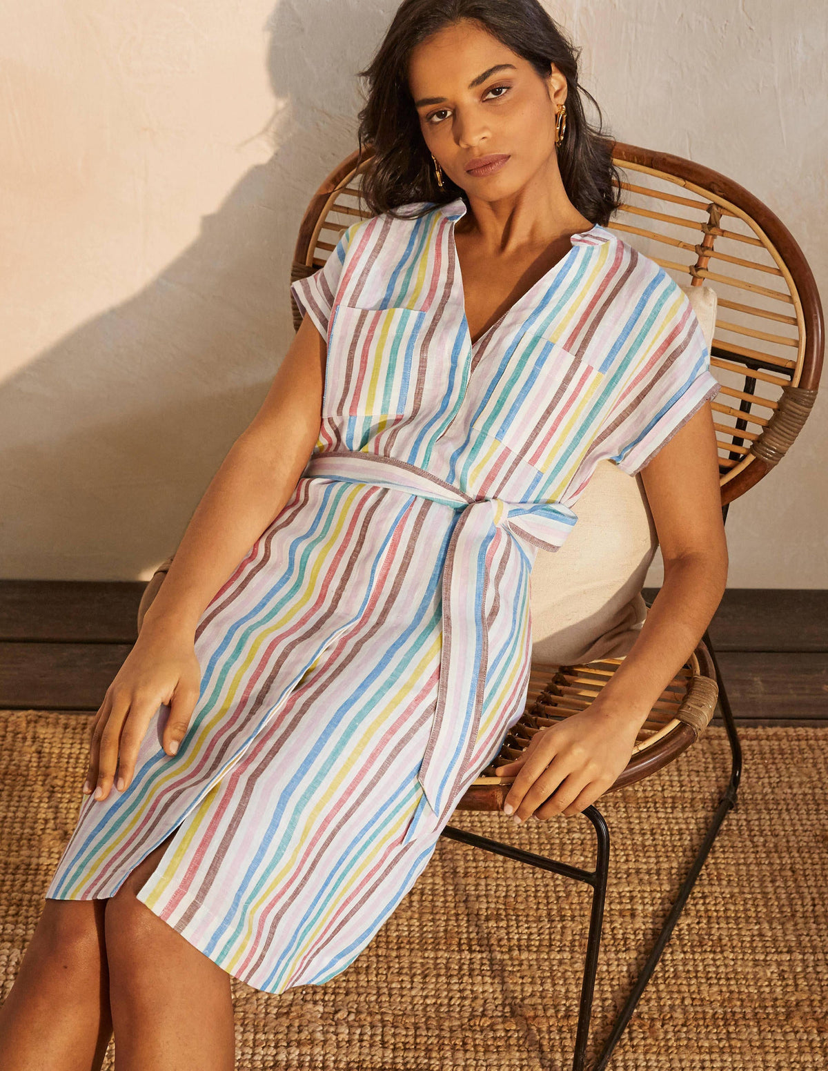 Evie Linen Shirt Dress-Multistripe-5