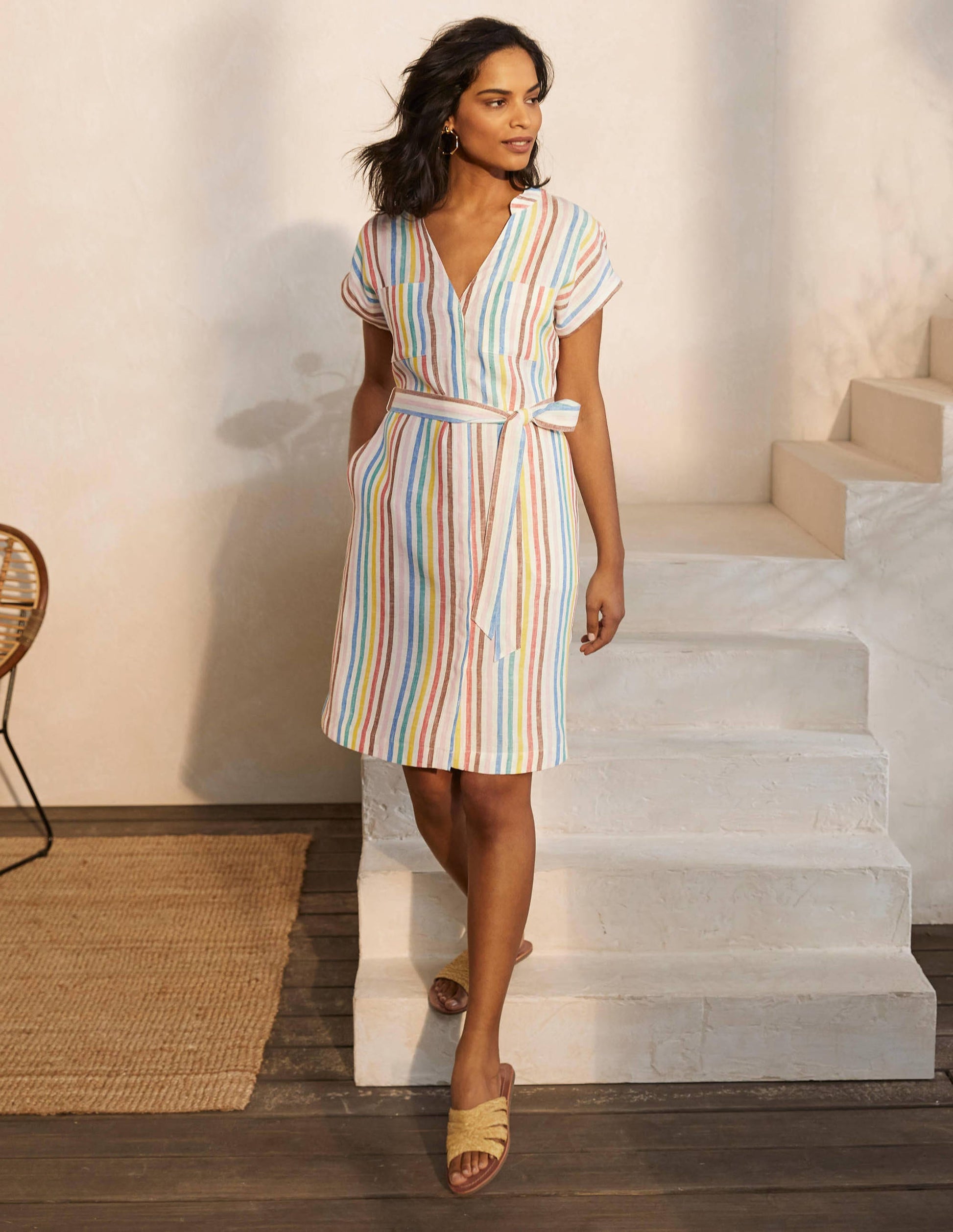 Evie Linen Shirt Dress-Multistripe-1