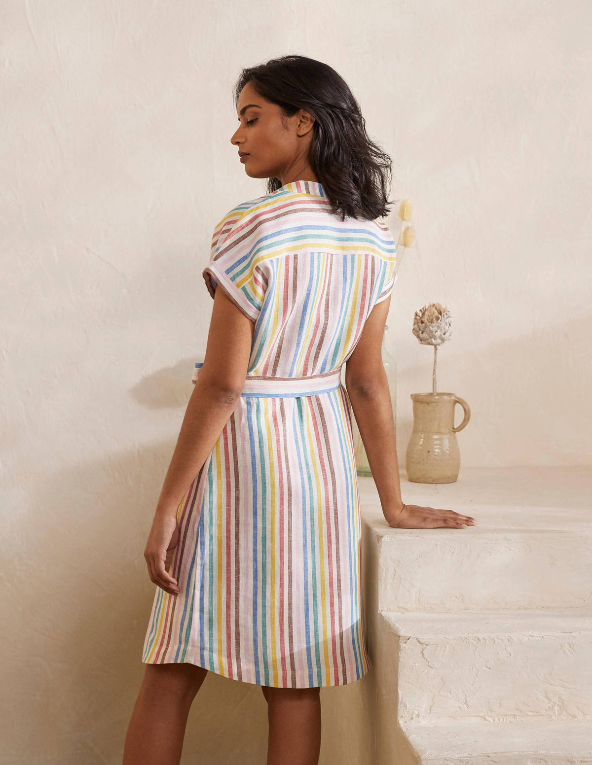 Evie Linen Shirt Dress-Multistripe - Image 2