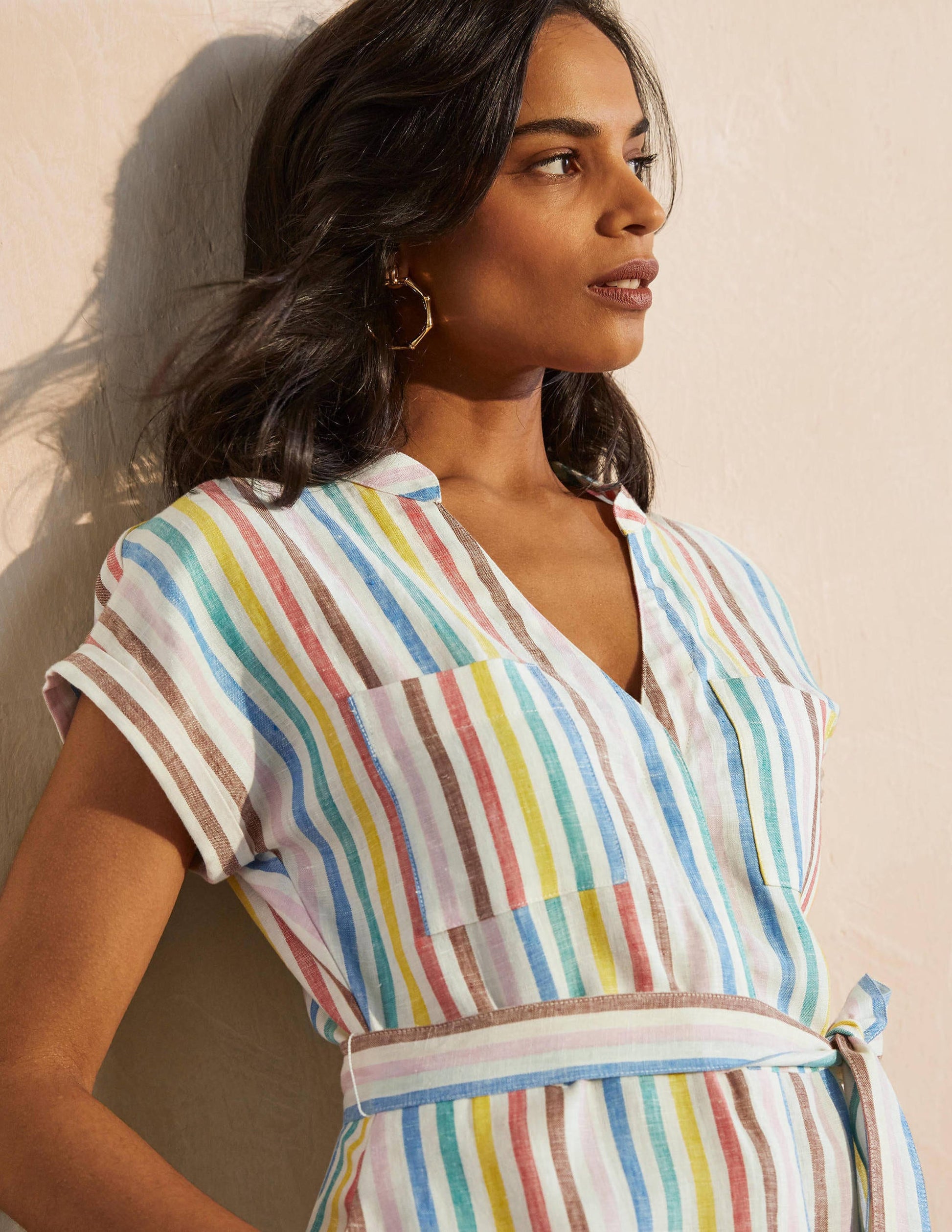 Evie Linen Shirt Dress-Multistripe-3