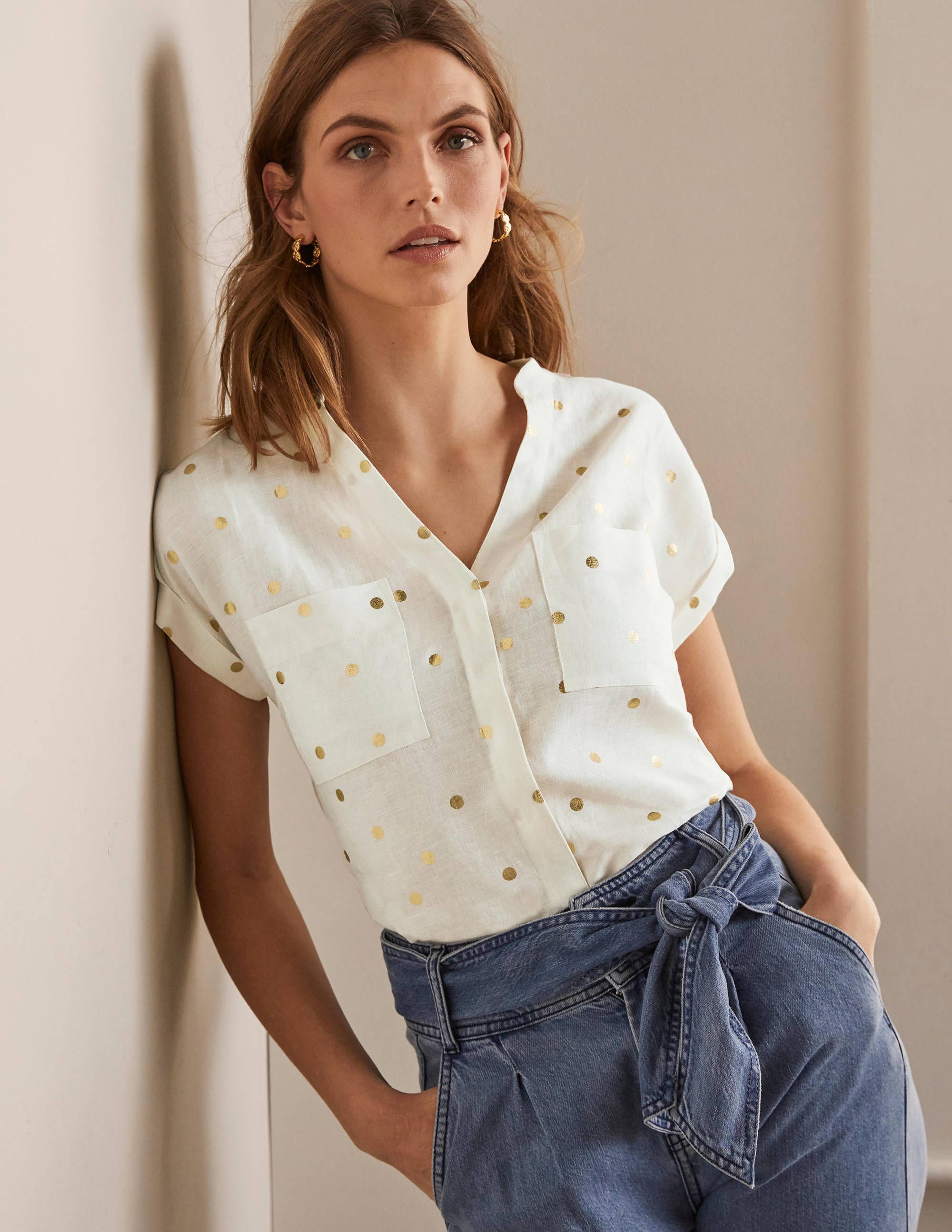 Evie Linen Shirt-Ivory, Polka Dot - Image 5