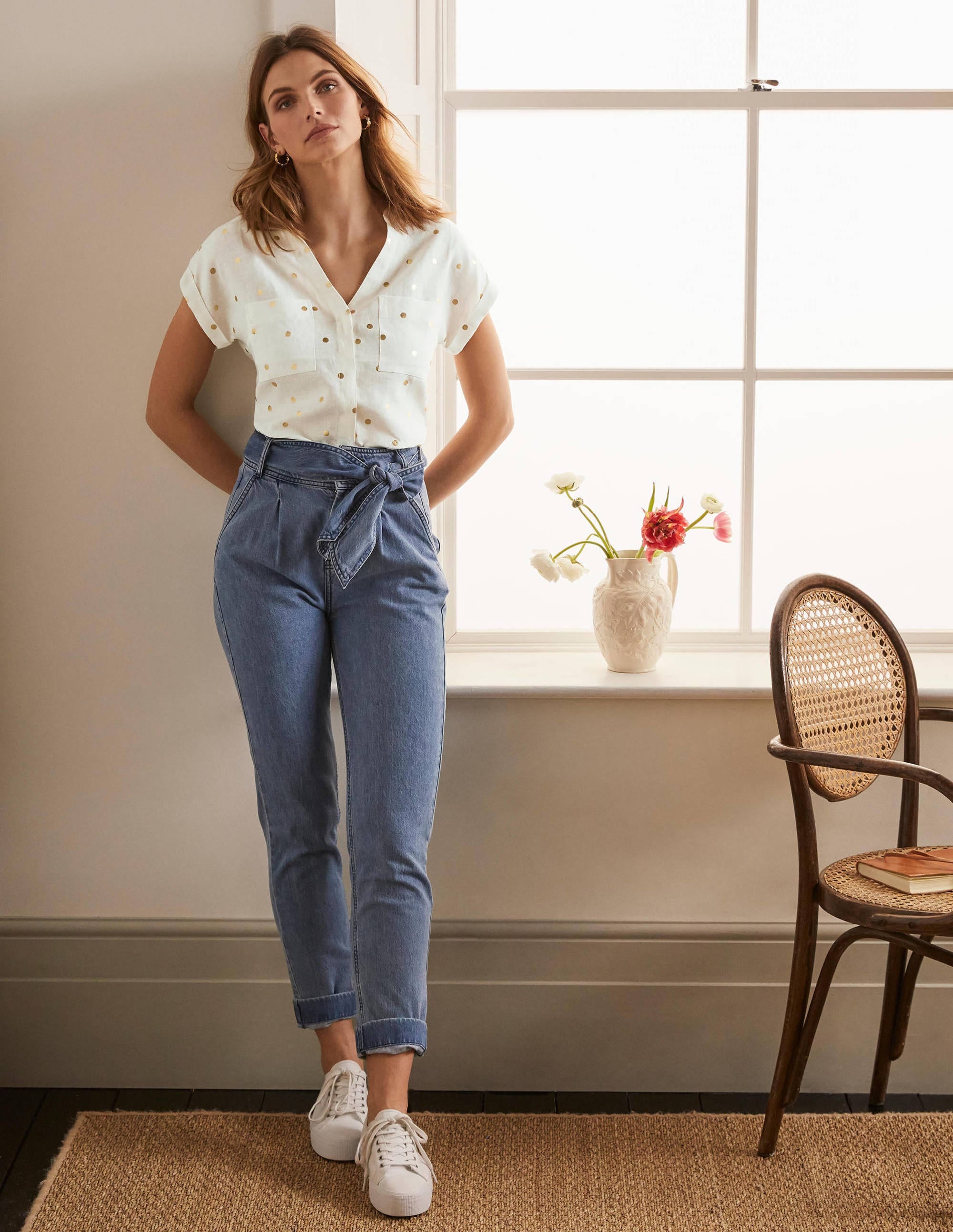 Evie Linen Shirt-Ivory, Polka Dot - Image 1