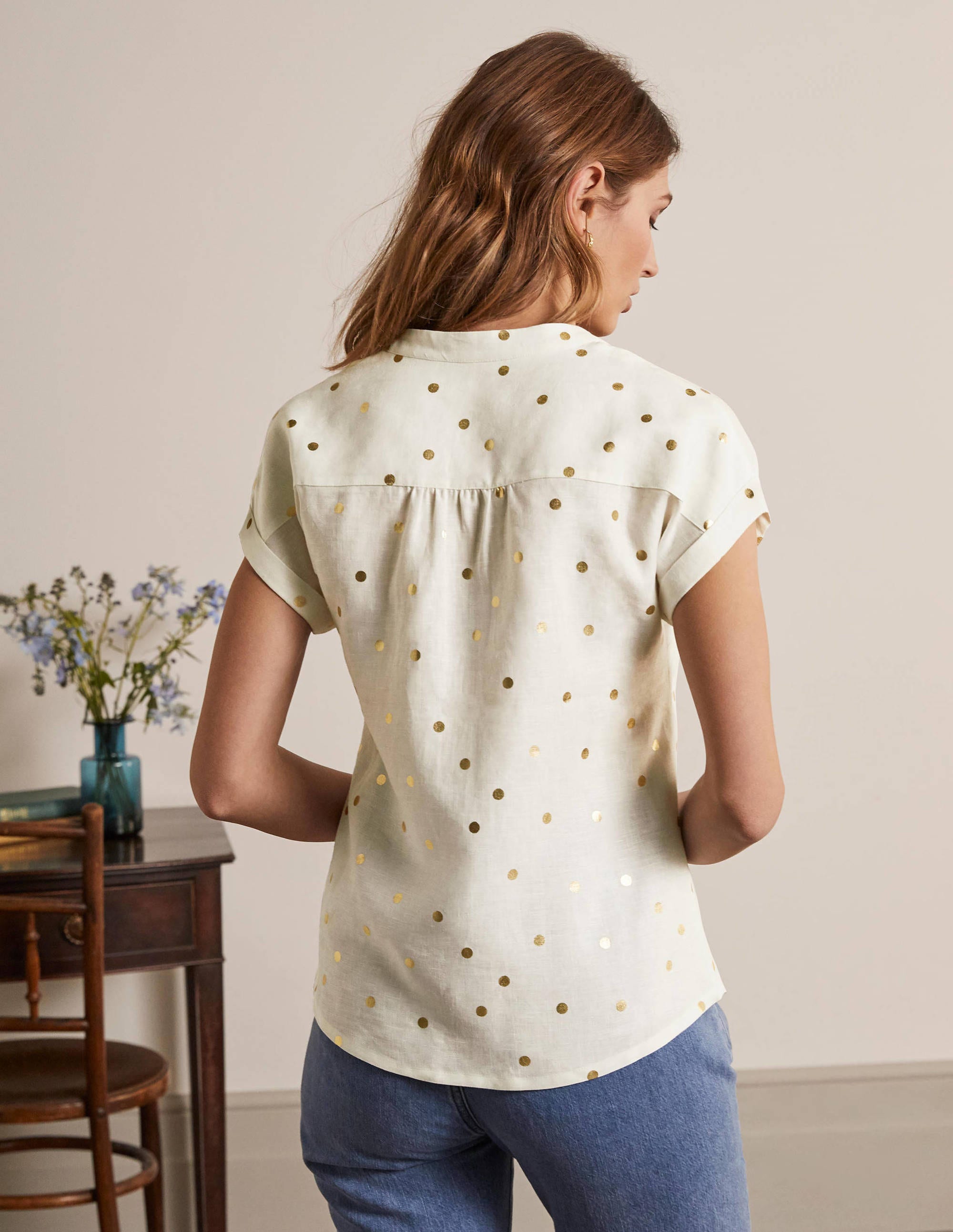 Evie Linen Shirt-Ivory, Polka Dot - Image 2