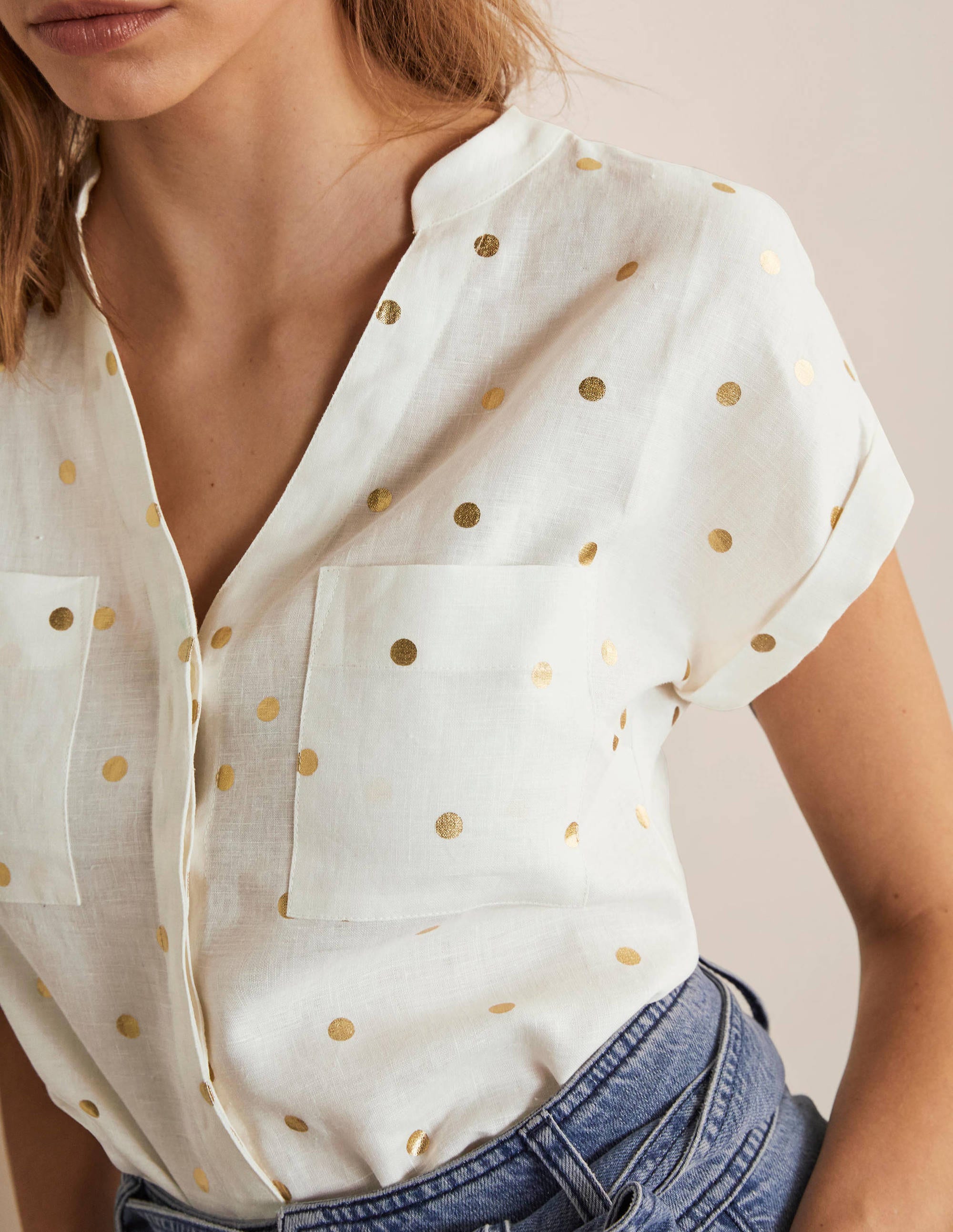 Evie Linen Shirt-Ivory, Polka Dot - Image 3