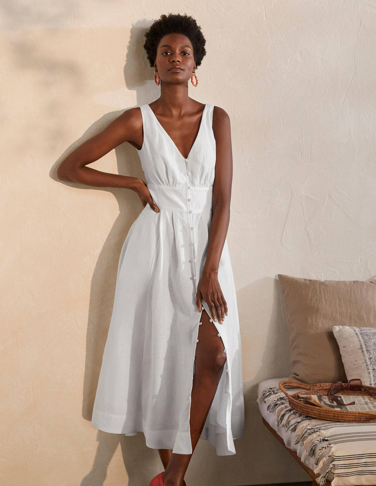 Jemima Linen Midi Dress-White-4