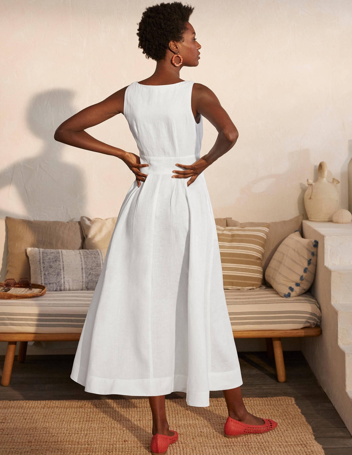 Jemima Linen Midi Dress-White-2