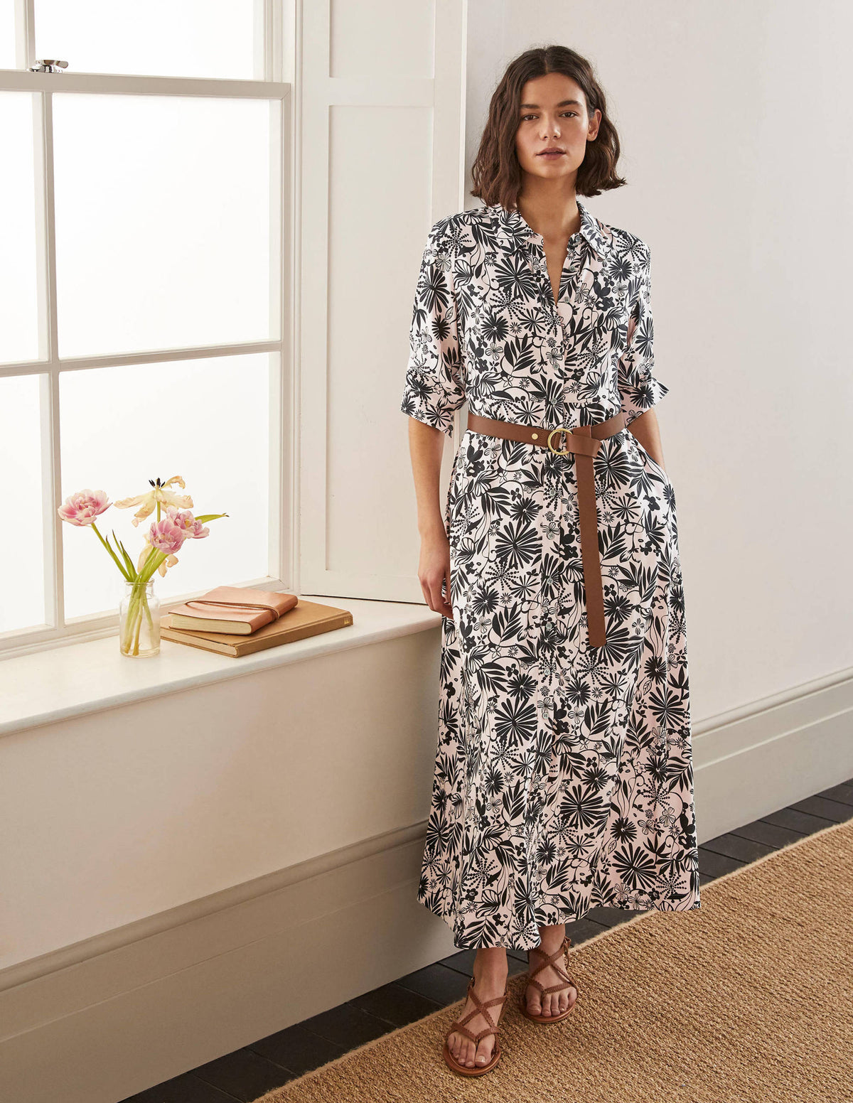 Cecile Midi Shirt Dress-Milkshake, Enchanting Floral-1