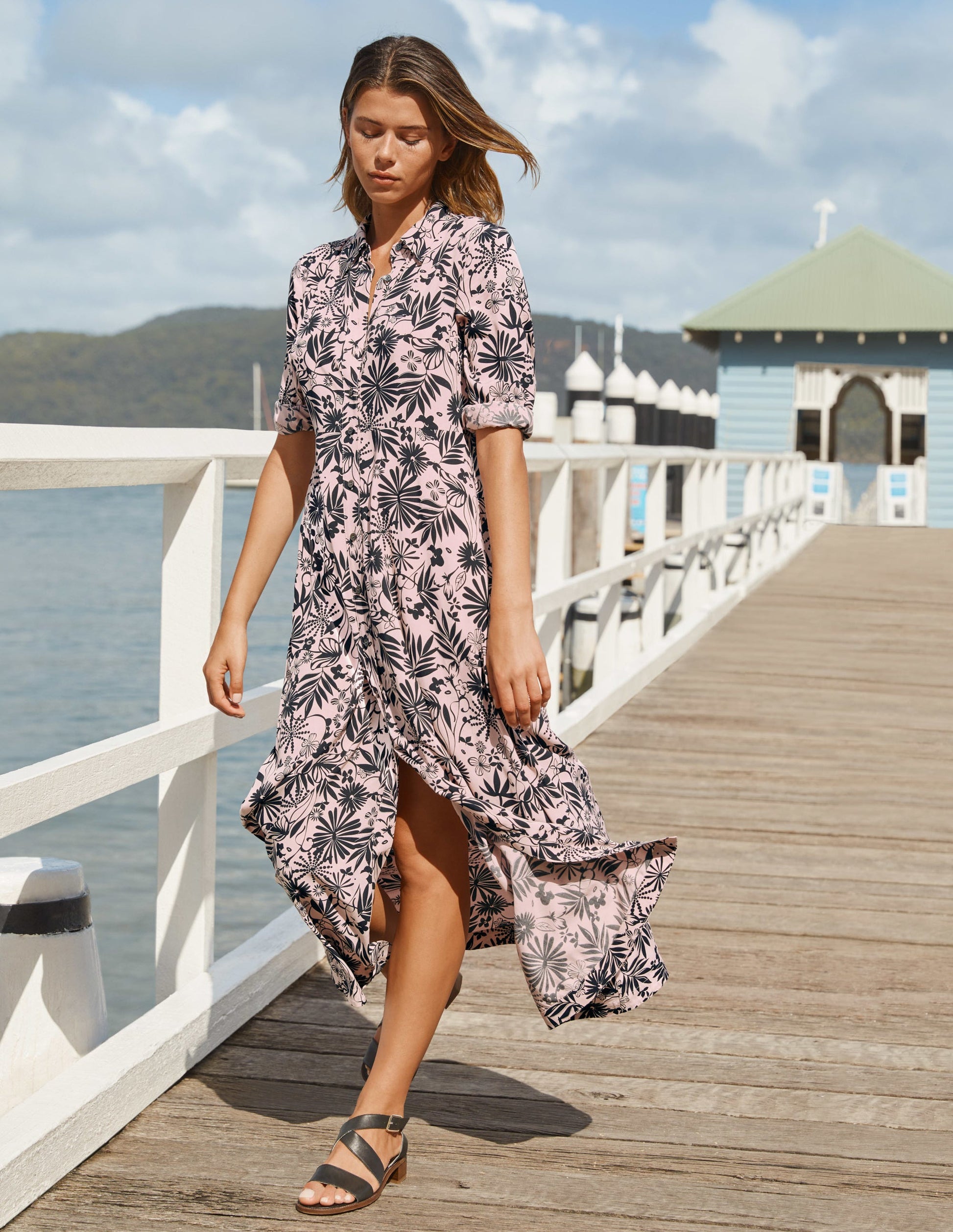 Cecile Midi Shirt Dress-Milkshake, Enchanting Floral-4