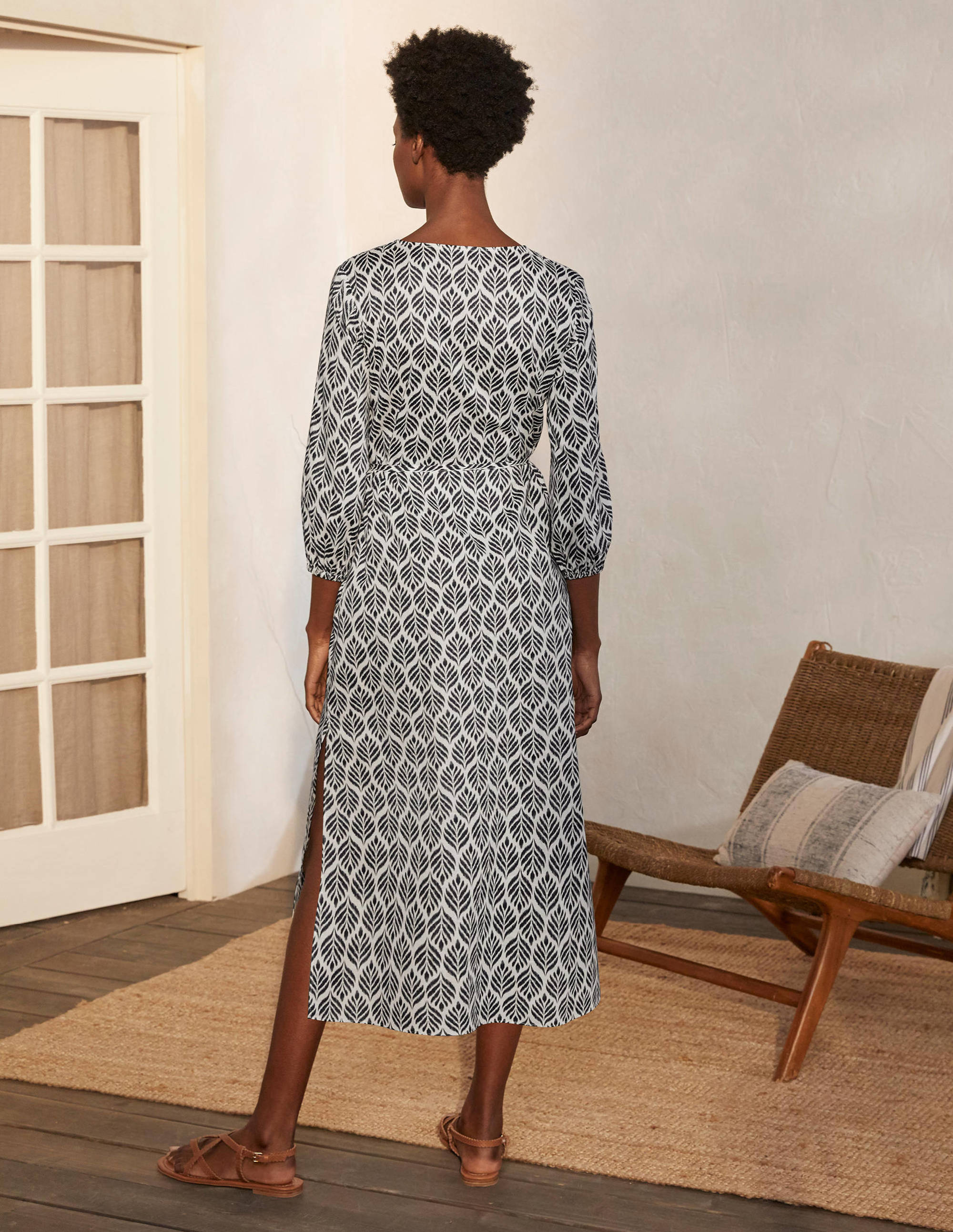Daria Cotton Midi Dress-Ivory, Palm Tile - Image 2