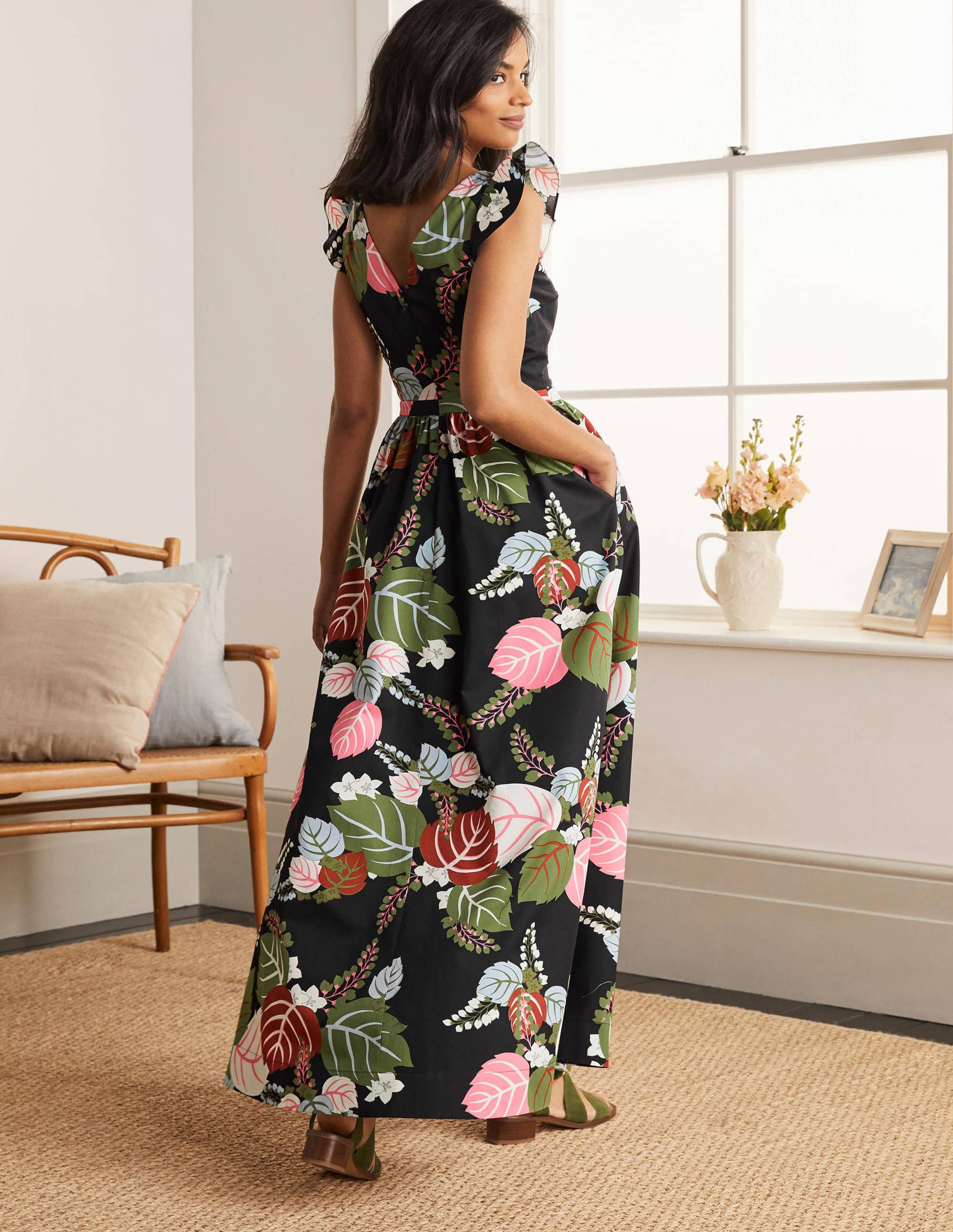 Andrea Frill Sleeve Maxi Dress-Black, Holiday Tropic - Image 2
