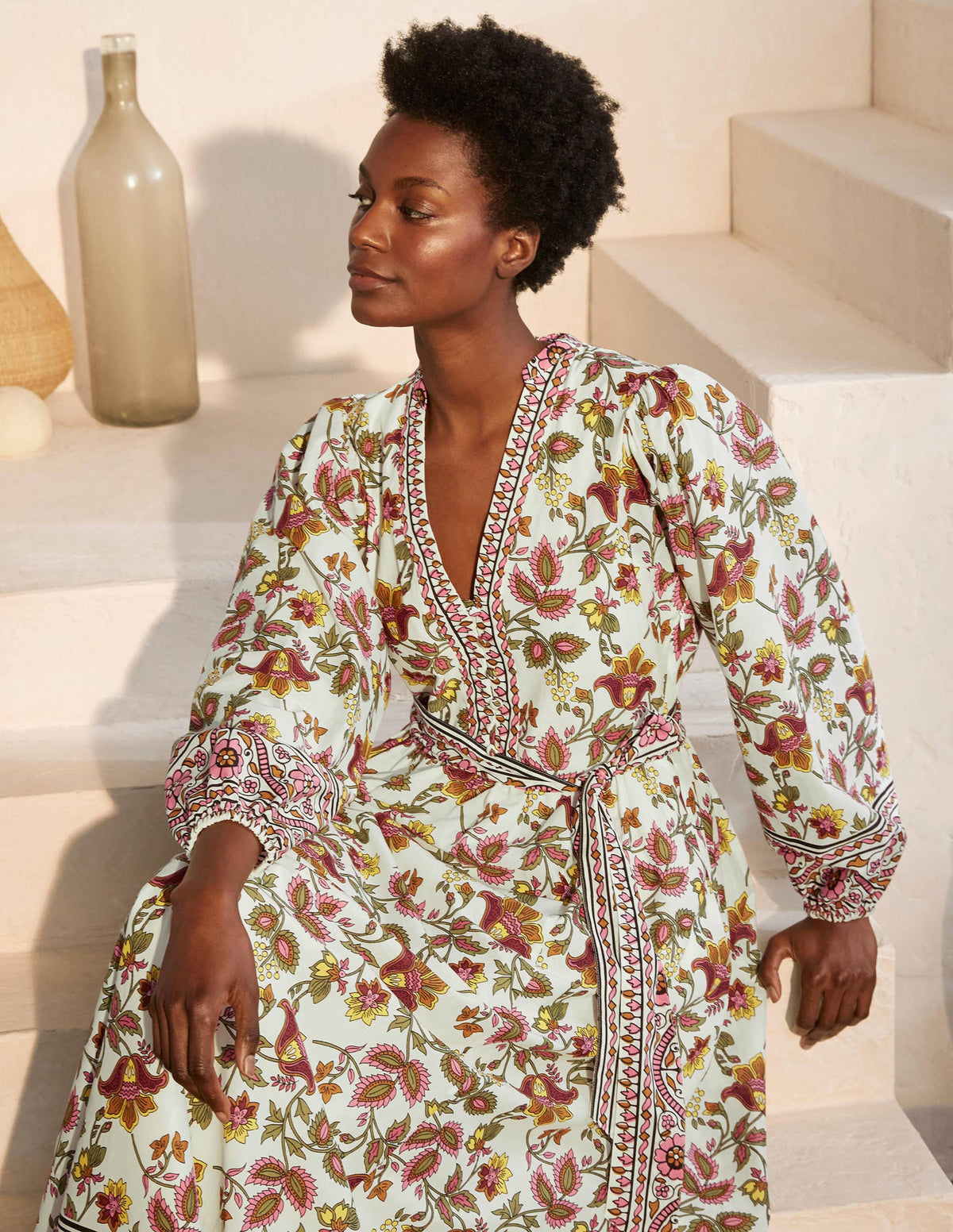 Notch Neck Cotton Maxi Dress-Ivory, Summer Chintz - Image 1